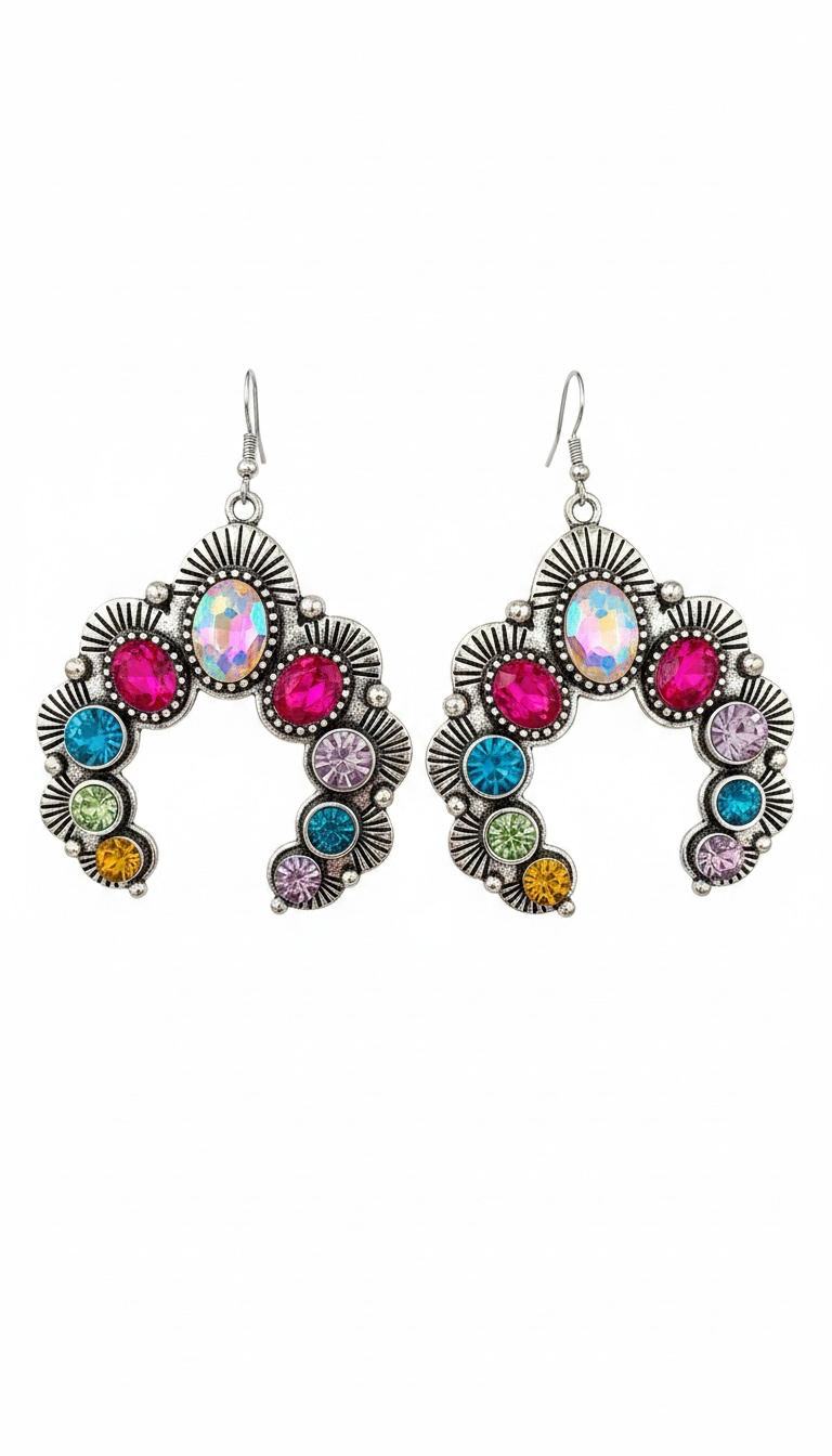 Boho Multicolor Crescent Earrings