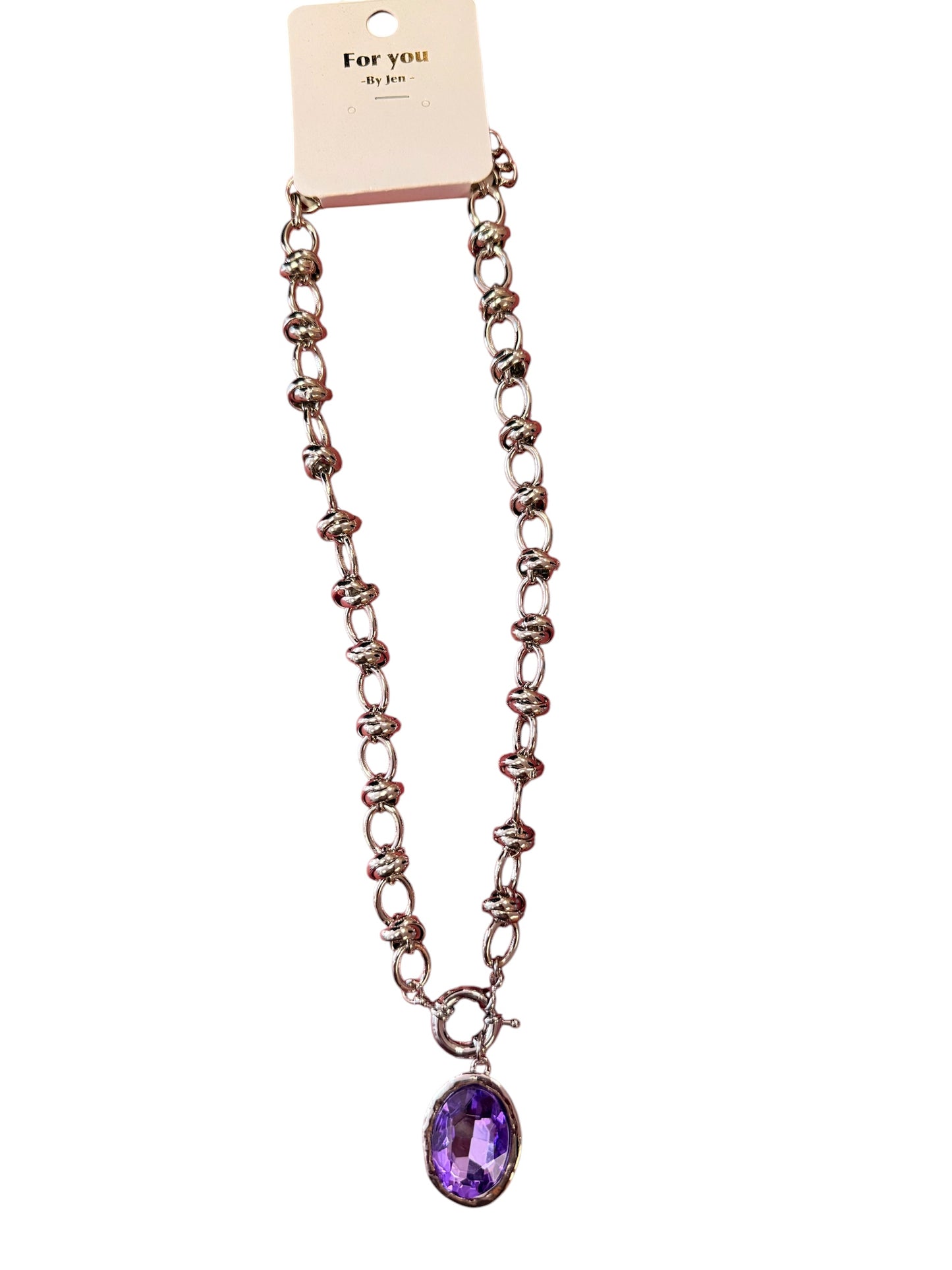 Silver & Purple Stone Necklace