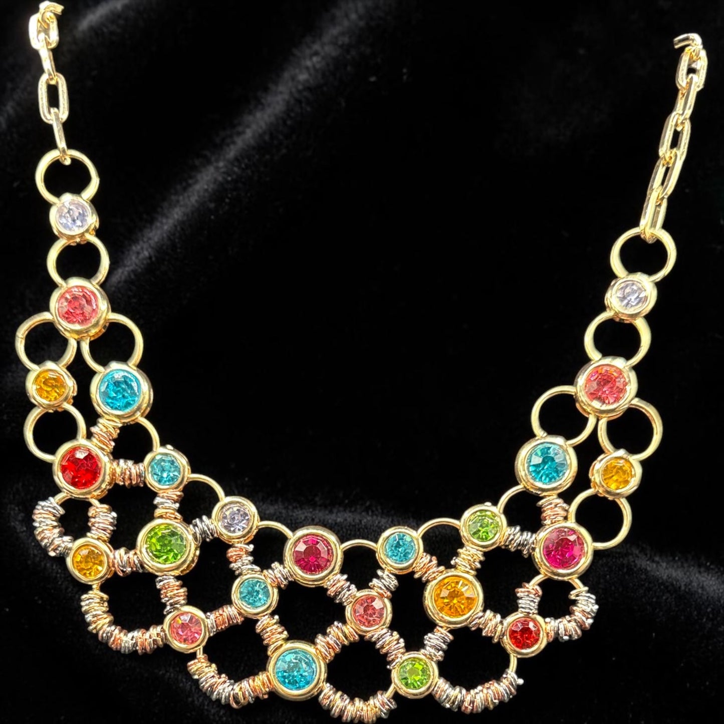 Alice Round crystal Layers Chain Necklace