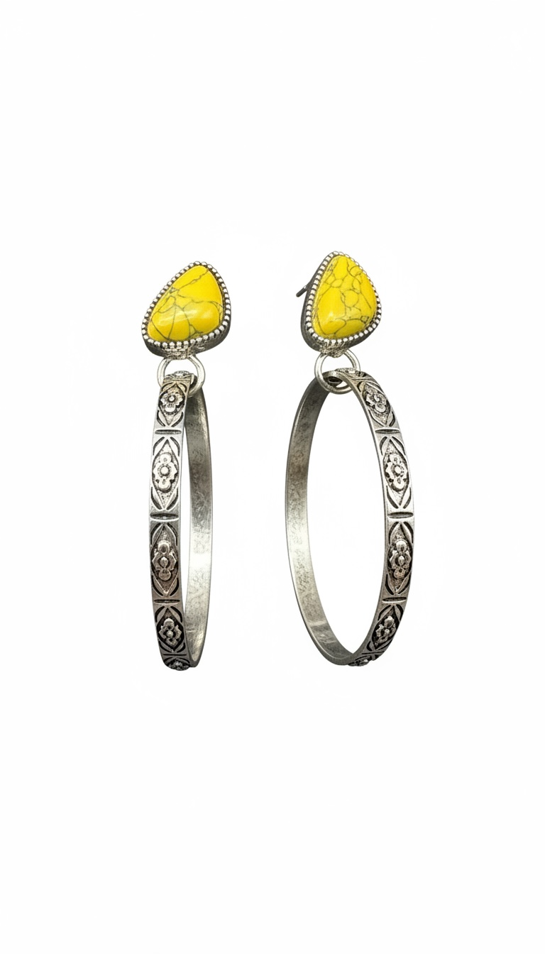 Boho Stone & Circle Drop Earrings