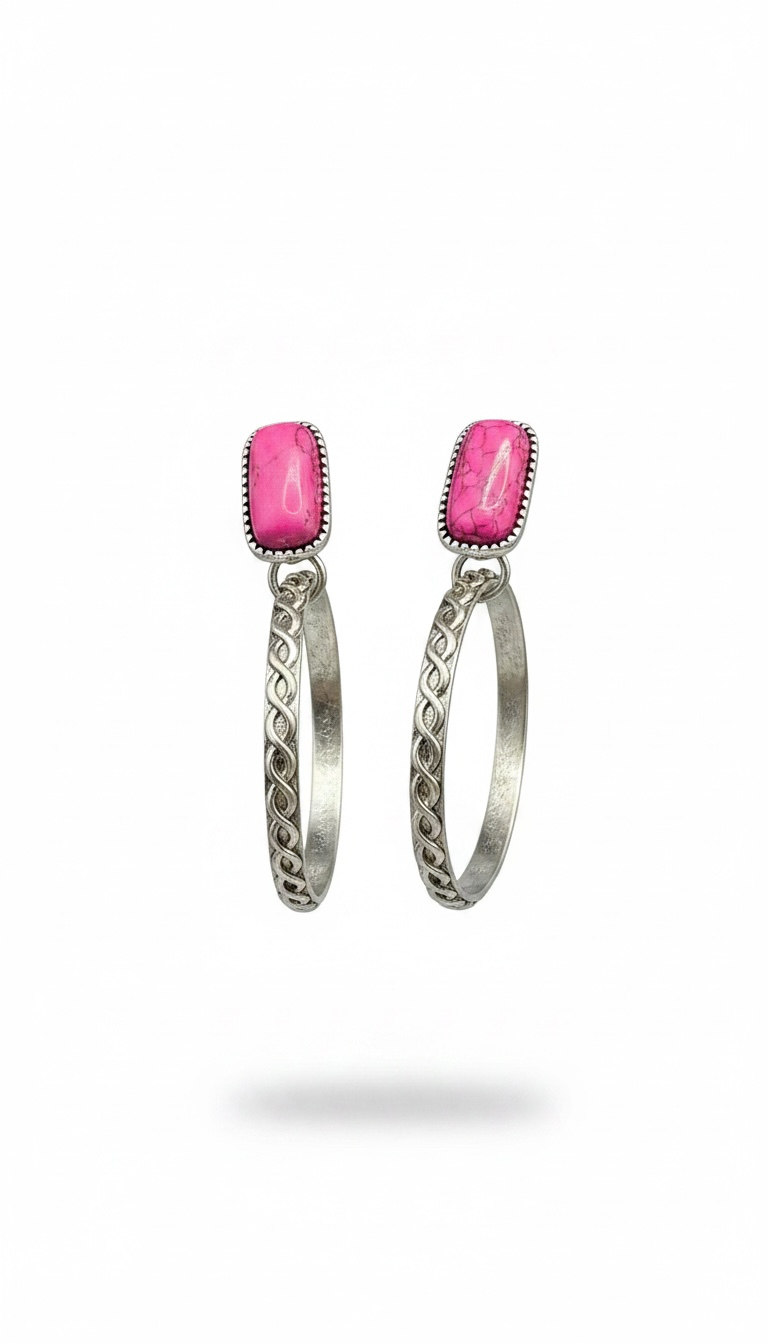 Boho Stone & Circle Drop Earrings