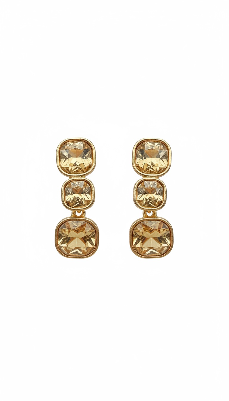 Gold Triple Stone Drop Earrings