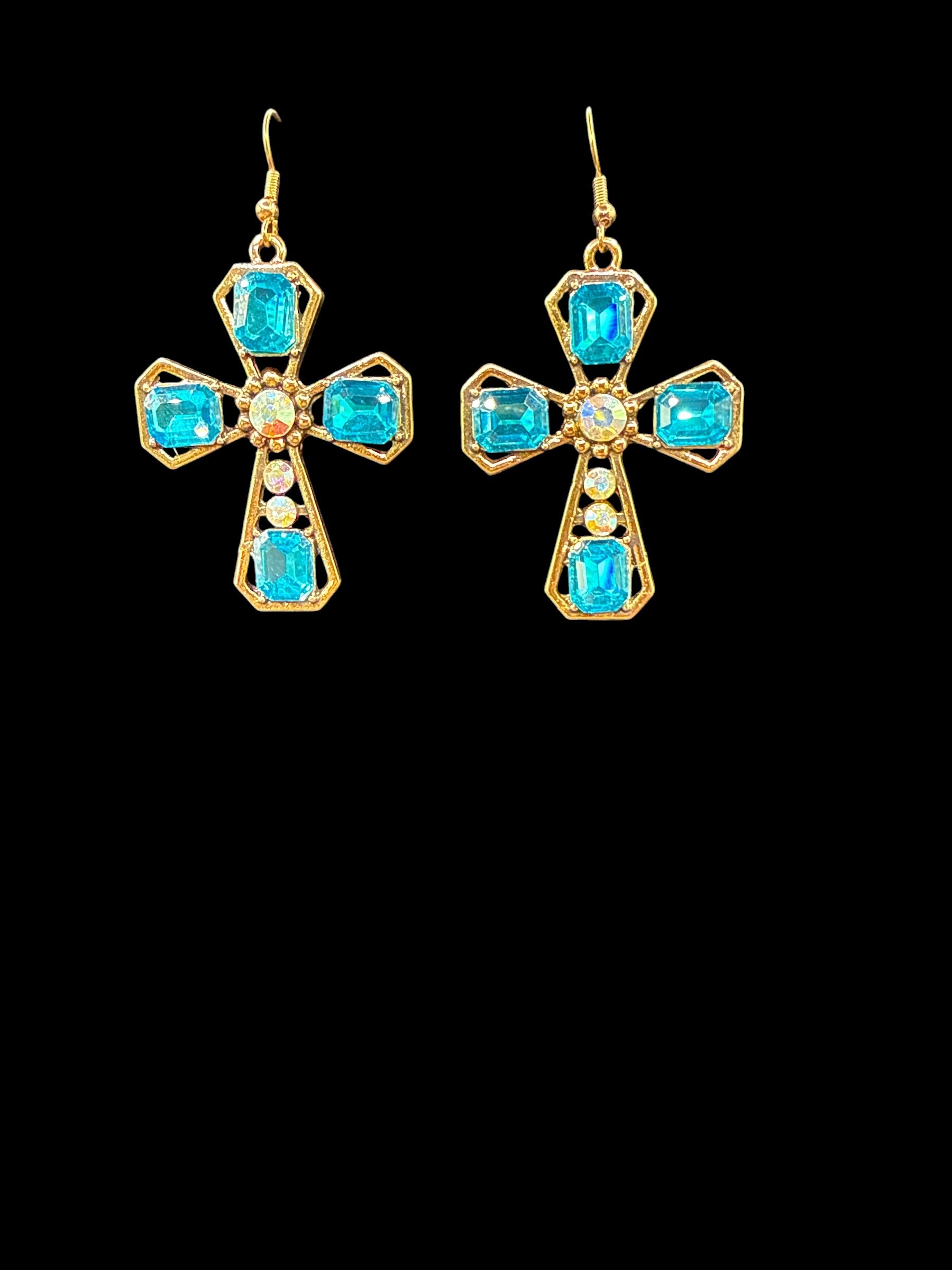 Blue & Crystal Cross Earrings