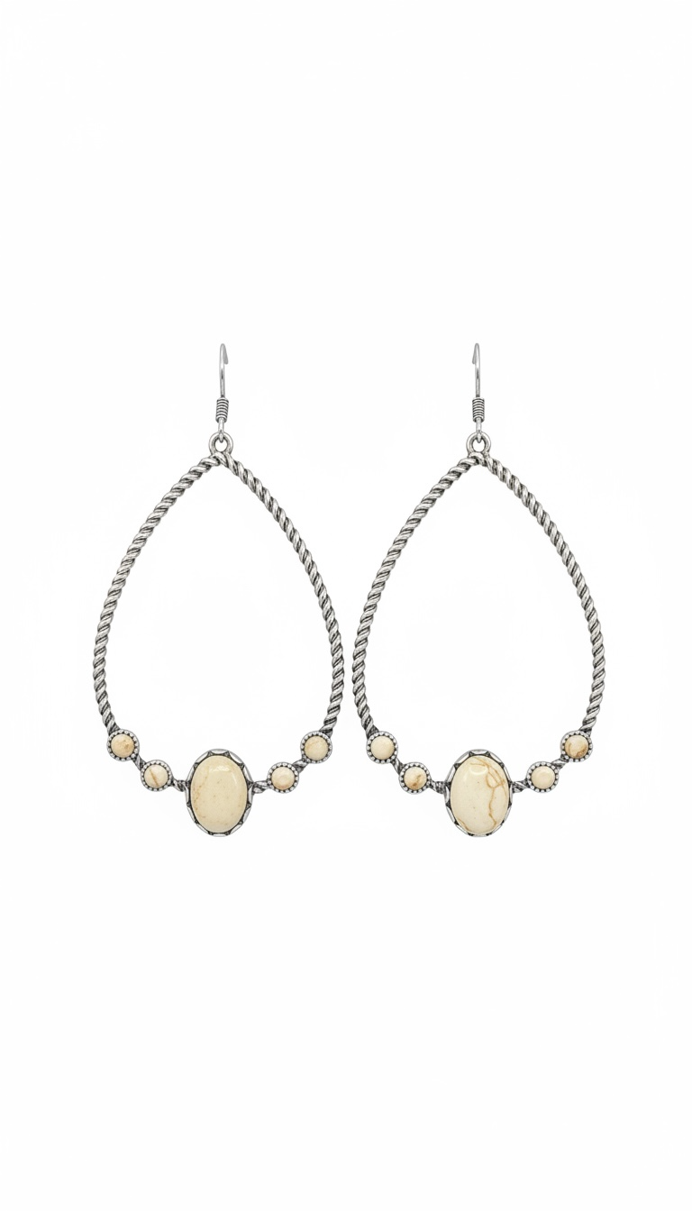 Teardrop Earrings with White Stones
