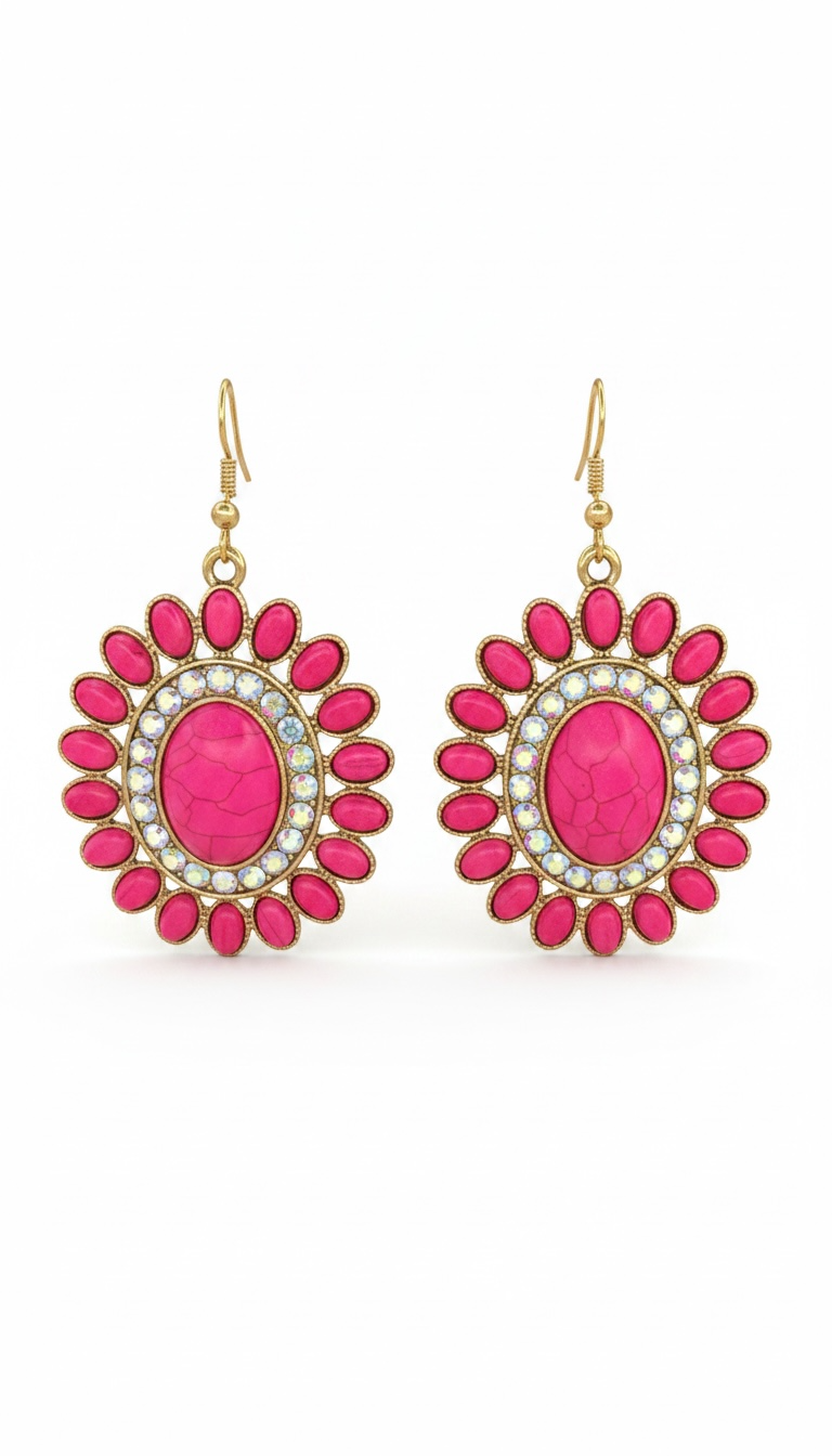 Pink Stone French Wire Earrings