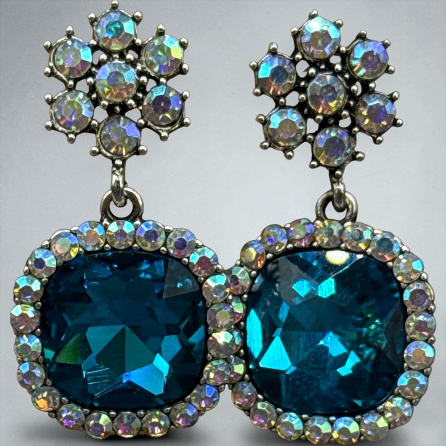 Crystal Flower & Blue Stone Earrings