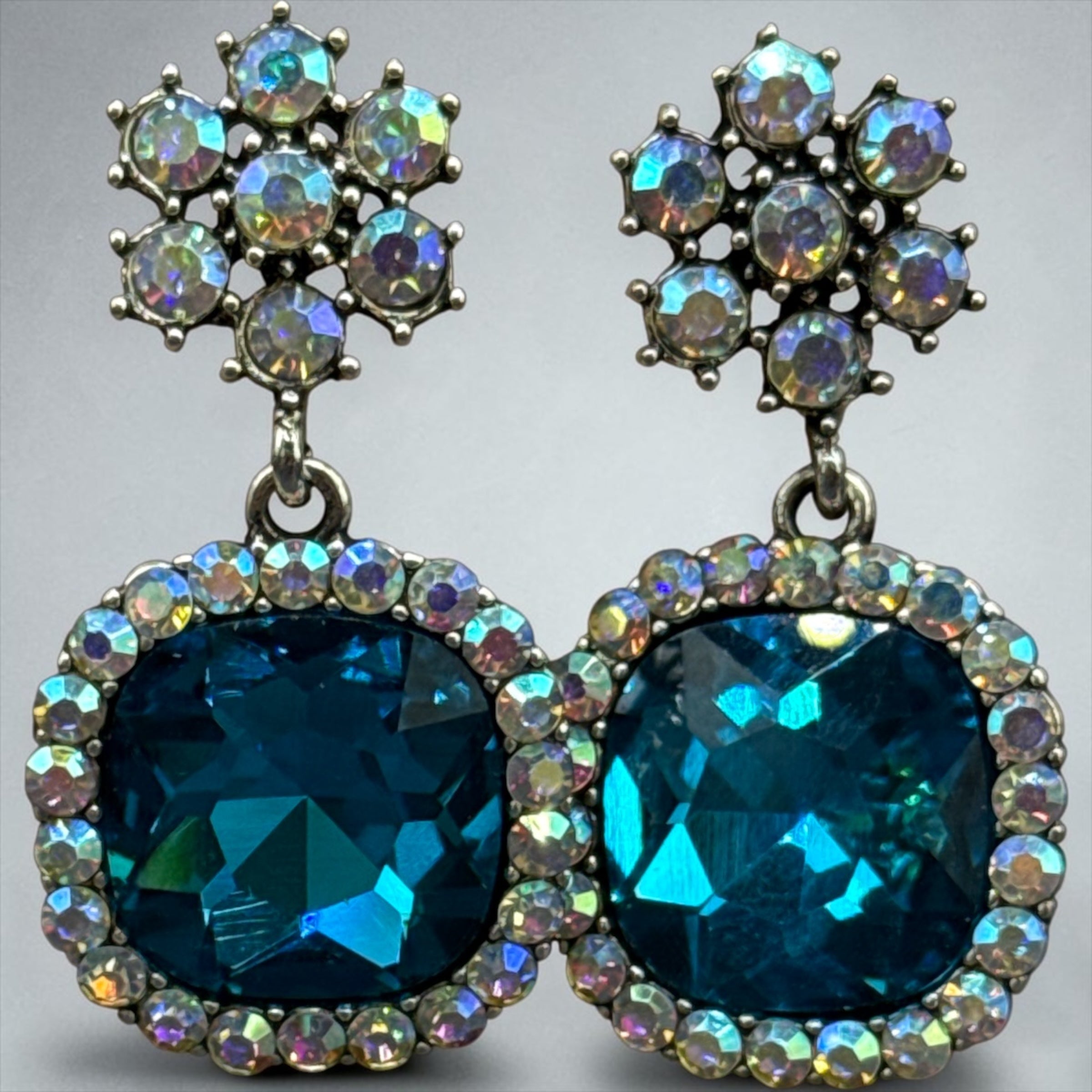 Crystal Flower & Blue Stone Earrings