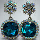 Crystal Flower & Blue Stone Earrings