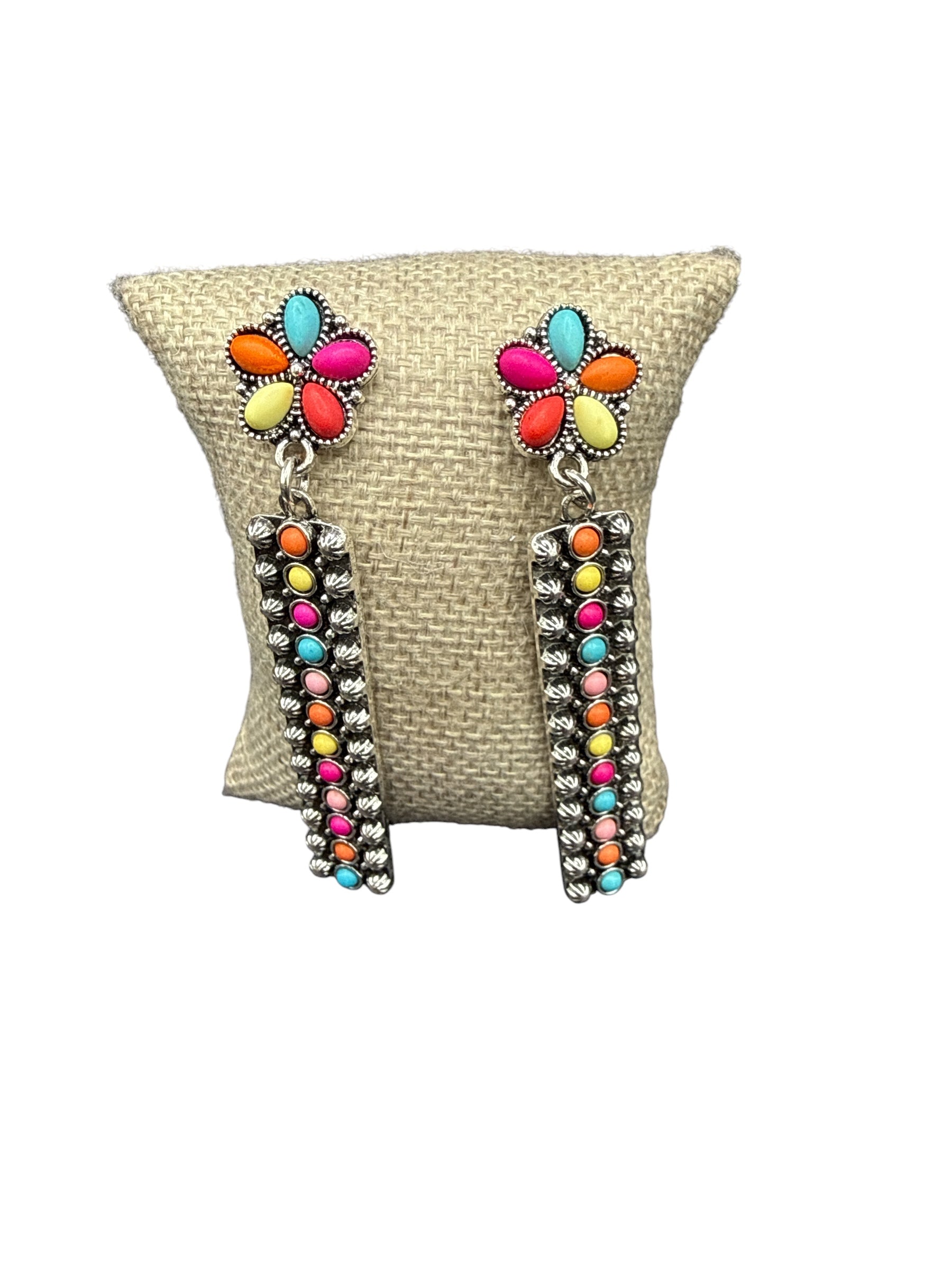Multicolor Flower Bar Earrings