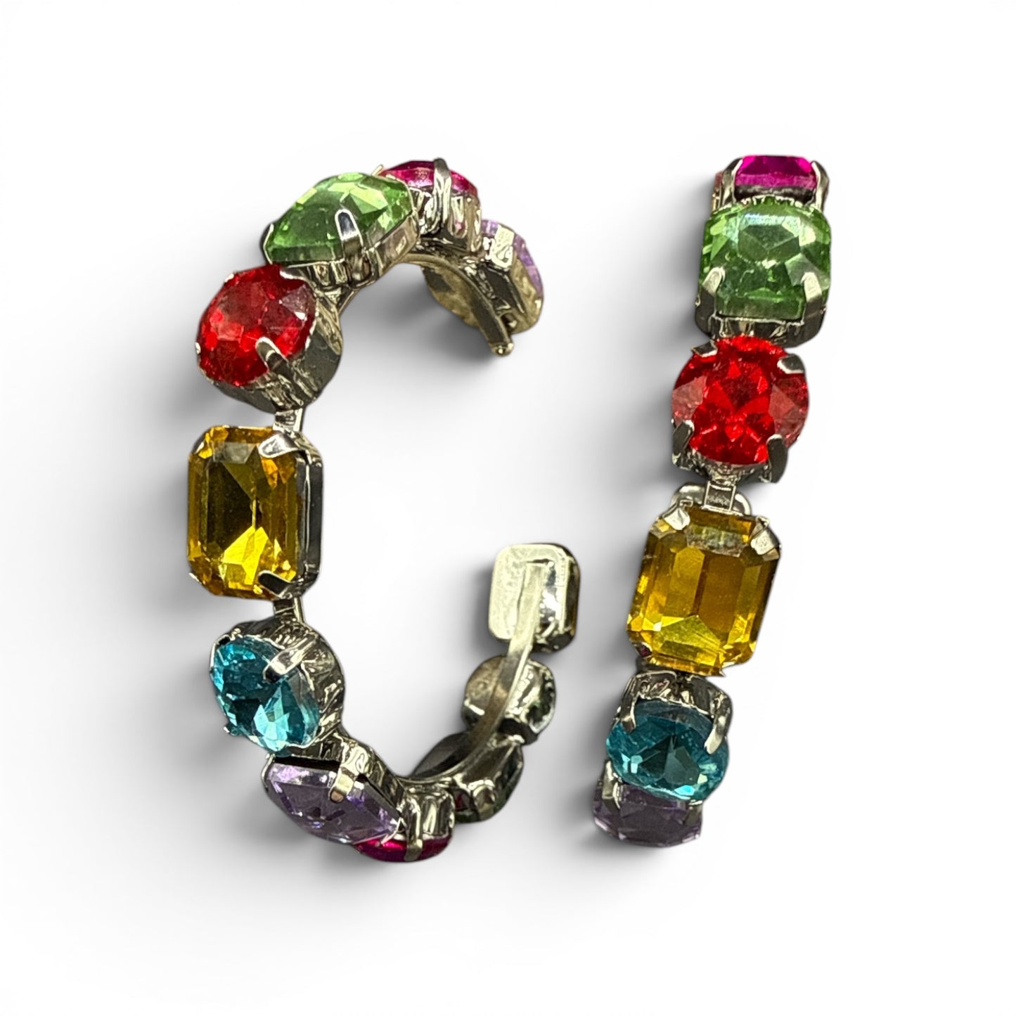 Multicolor Stone Hoop Earrings