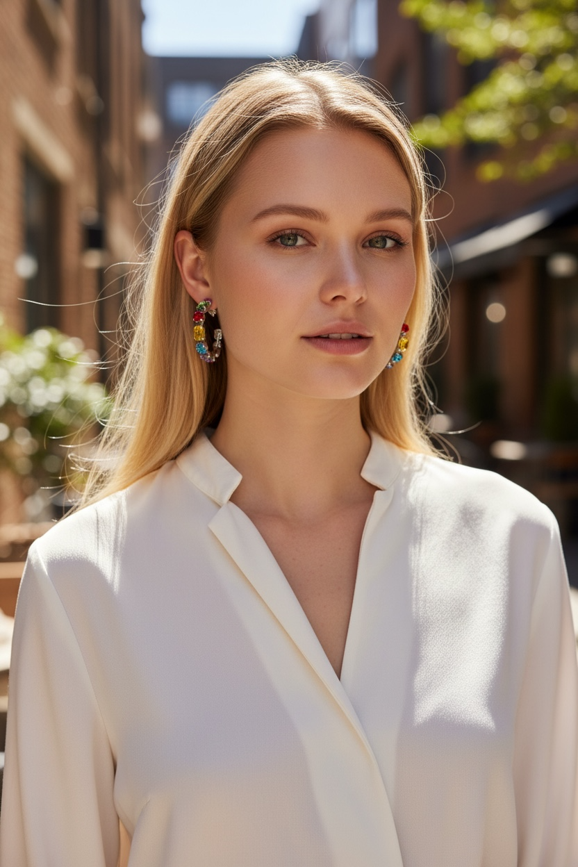 Multicolor Stone Hoop Earrings