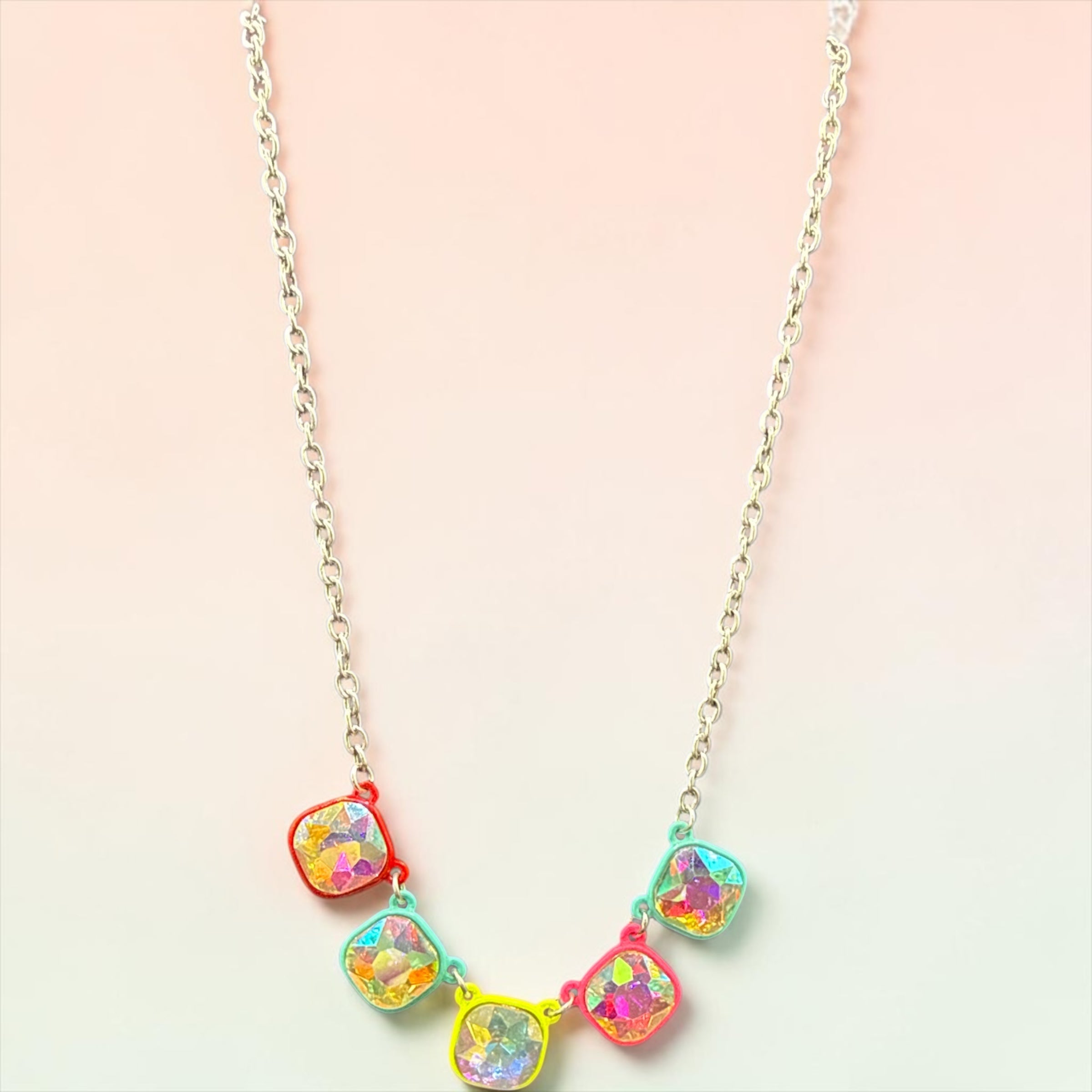 Short Square Multicolor Crystal Necklace