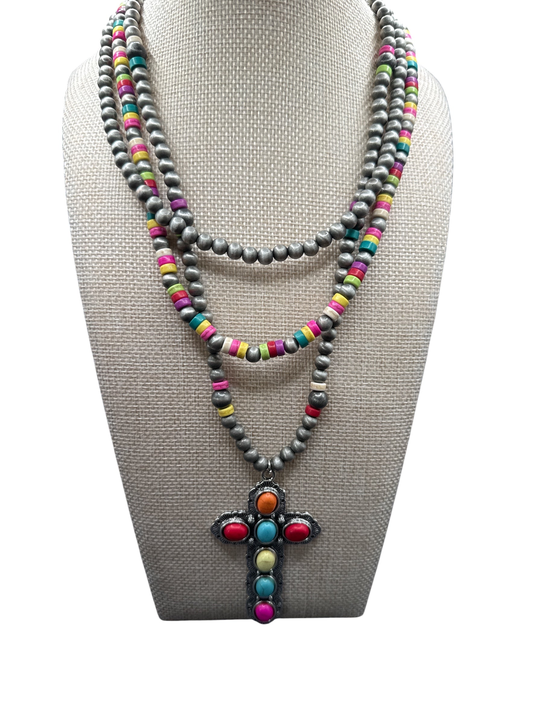 Multi-Layer Cross Necklace & Earring Set