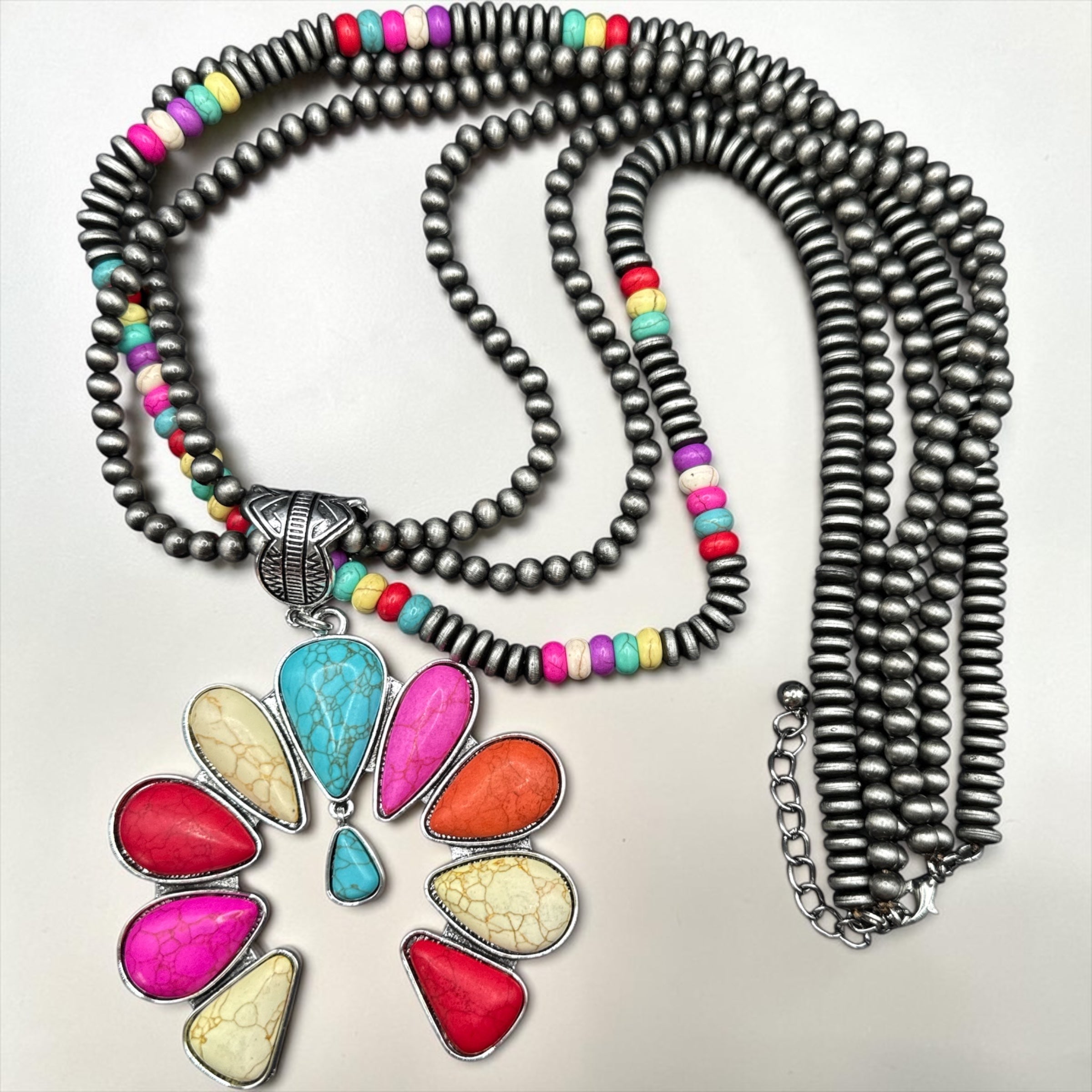 Multicolor Squash Blossom Necklace & Earring Set