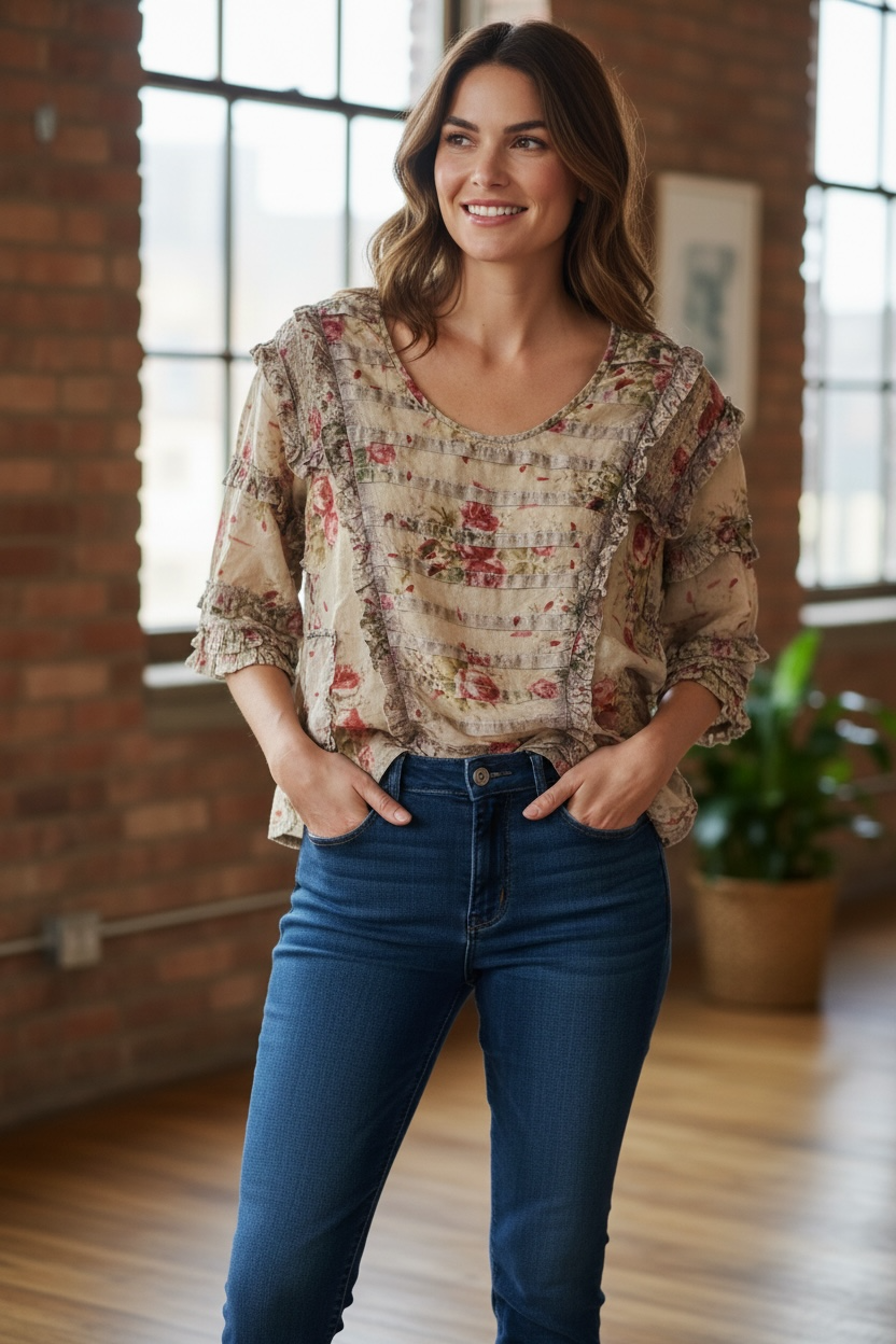 Paper Lace Layerd ruffle floral Top