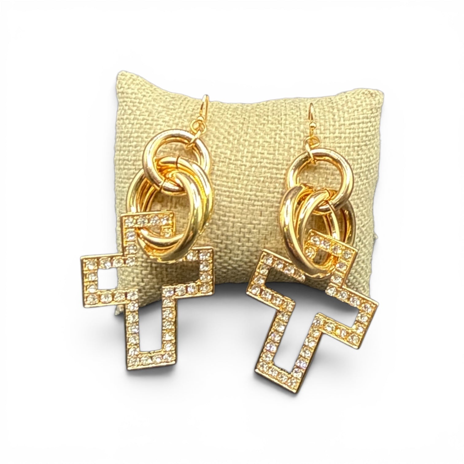 Alice Golden Cystal Chain Cross Earrings