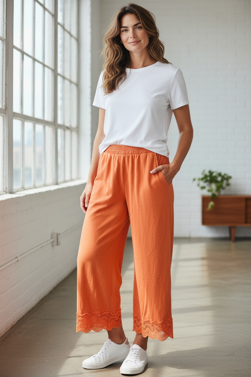 Jher Mineral Washed Wave Trim Wide leg Pants
