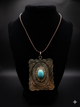Brown cord turq silver necklace