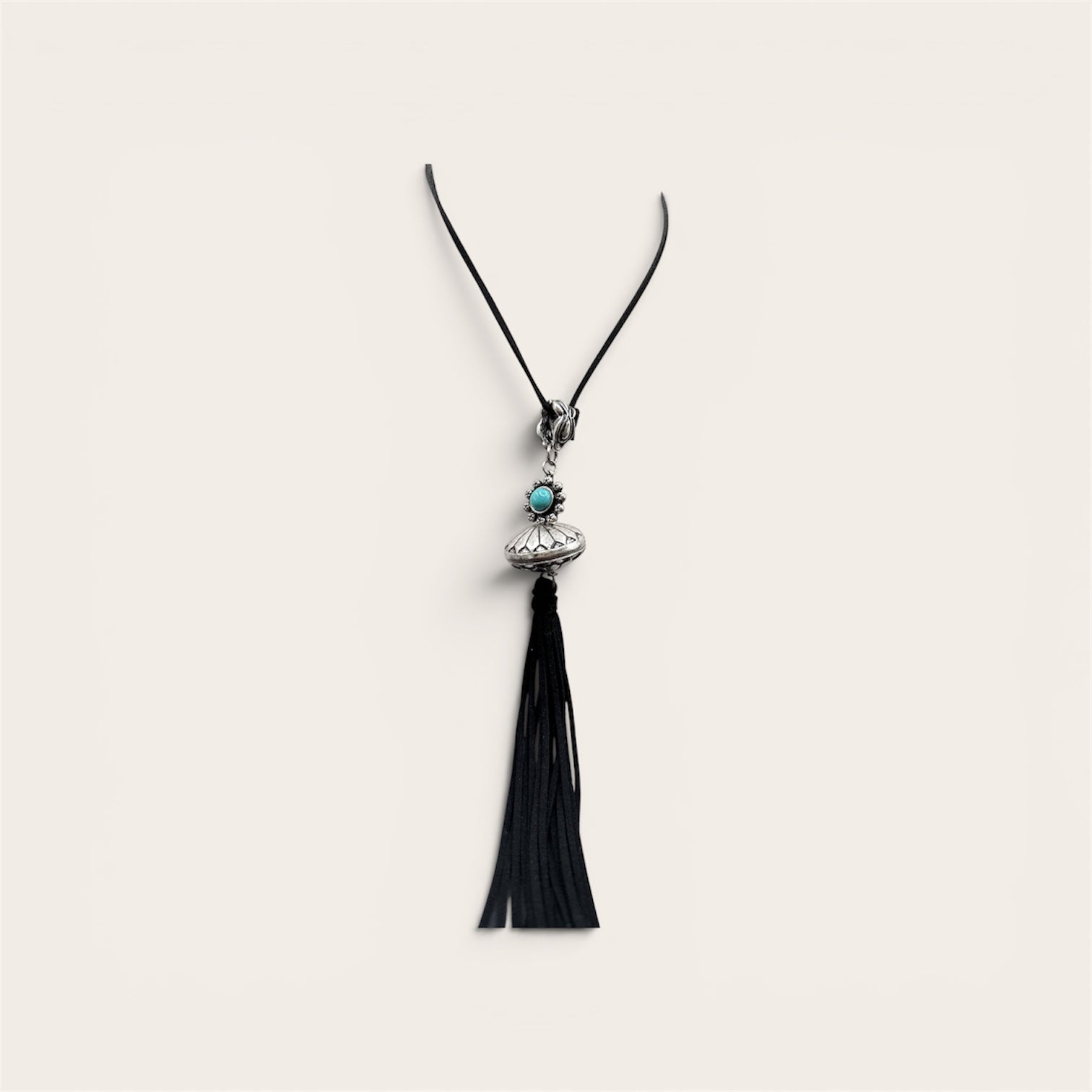 black cord squash fringe Necklace
