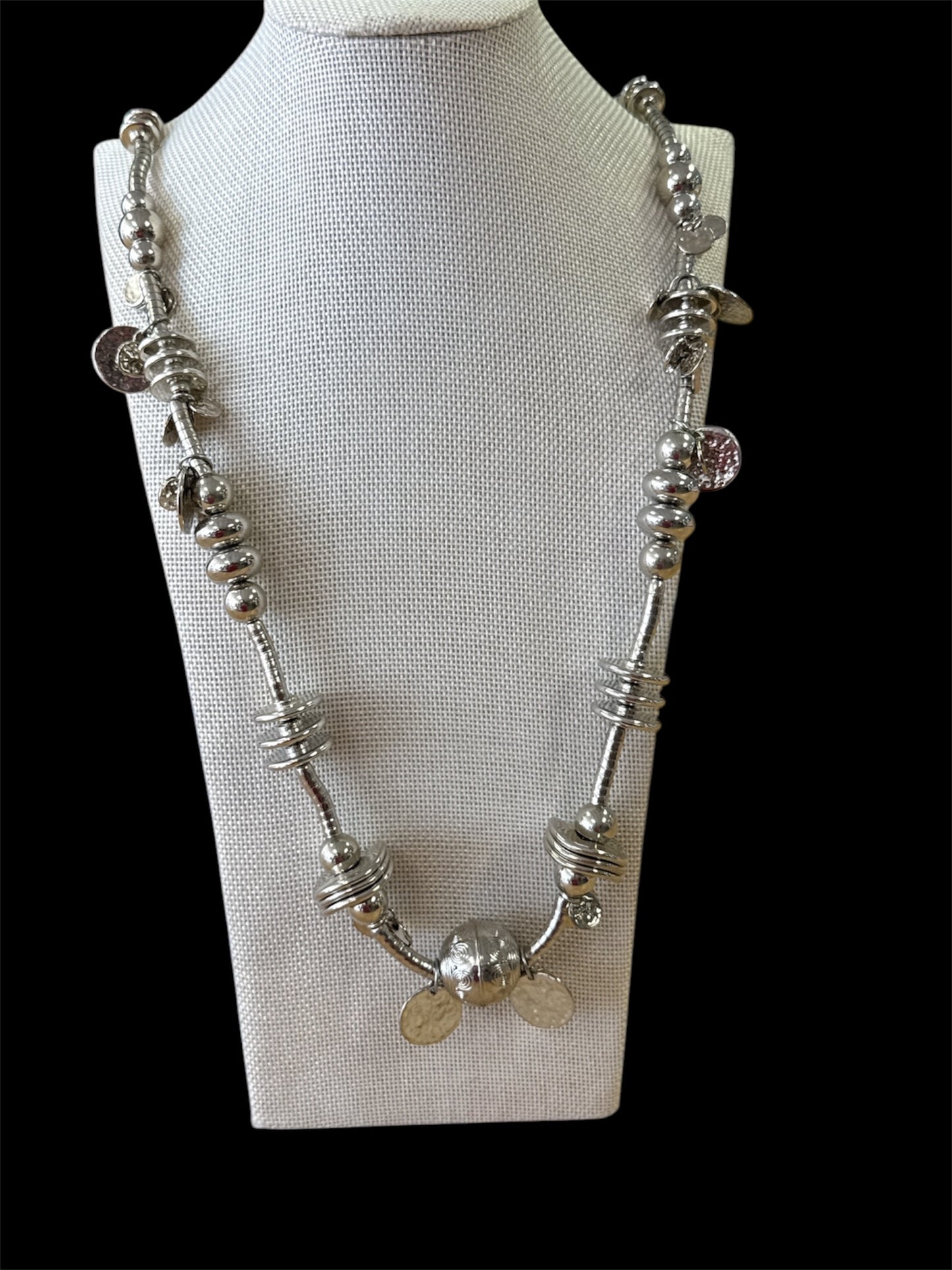 Long silver charm necklace