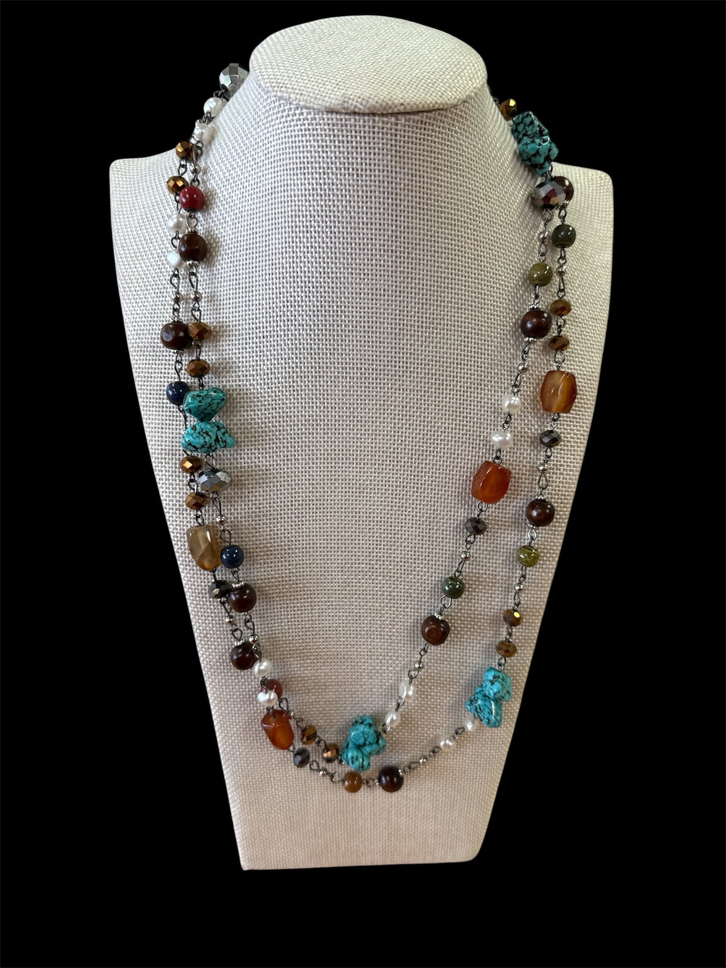 Long multi stone necklace