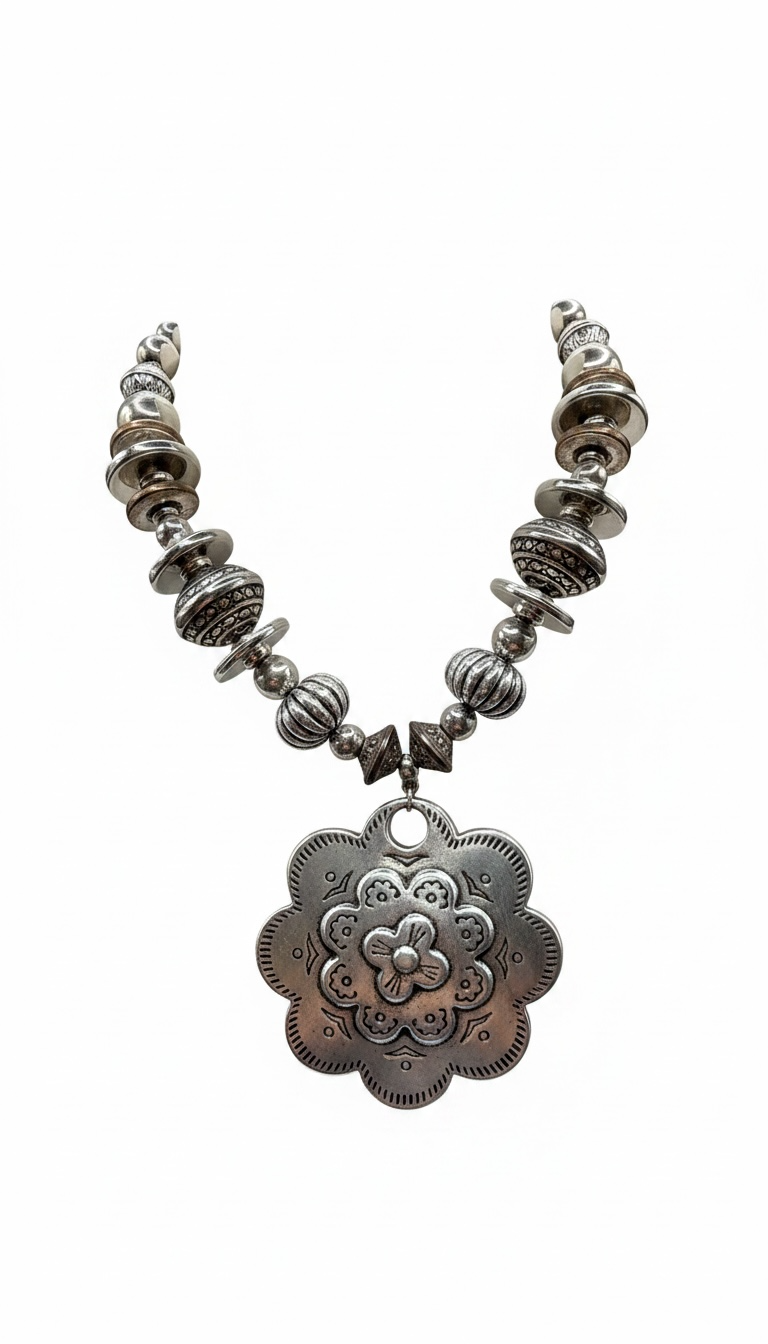 Silver flower charm necklace