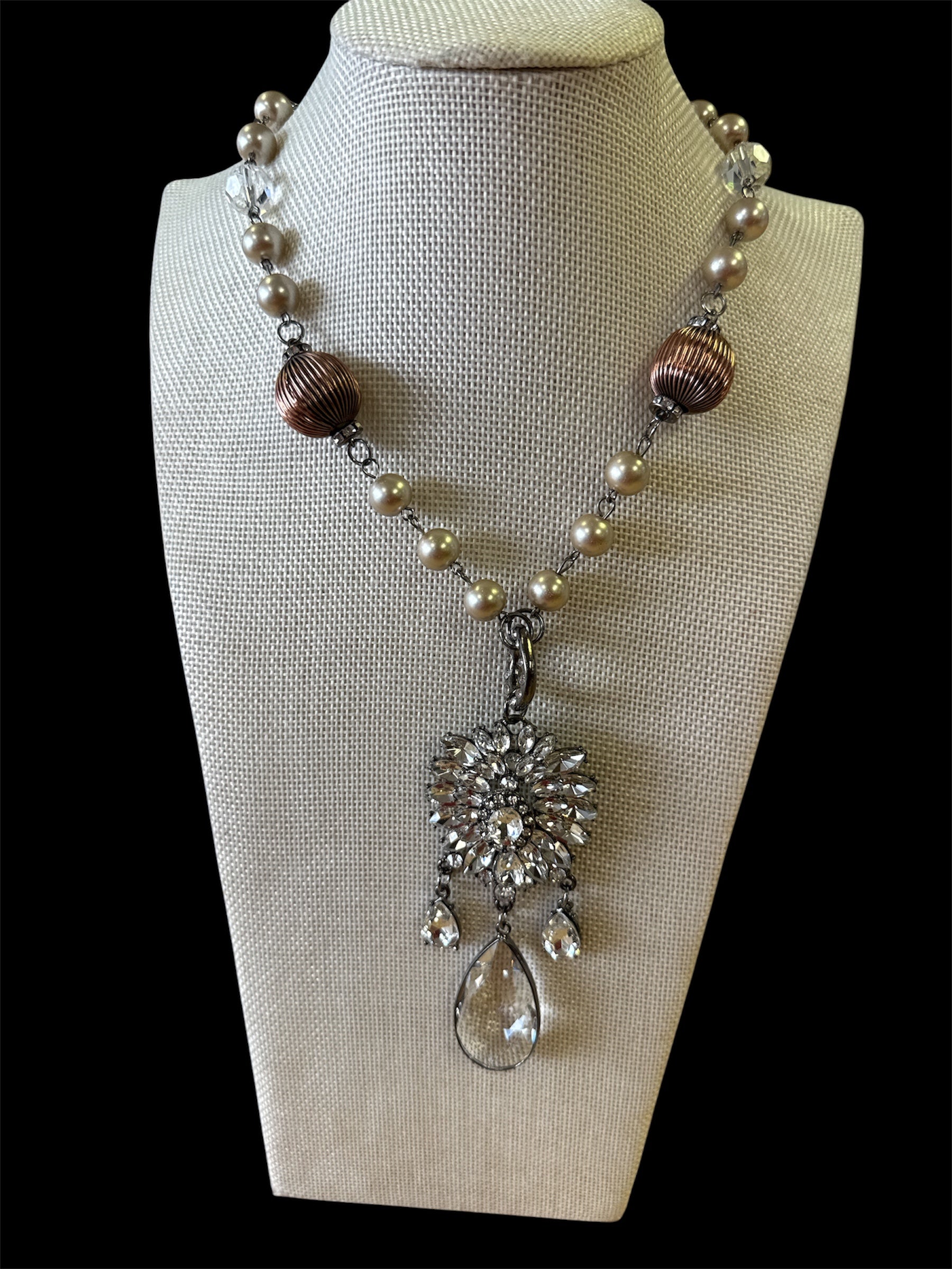 L&F champagne pearl crystal necklace