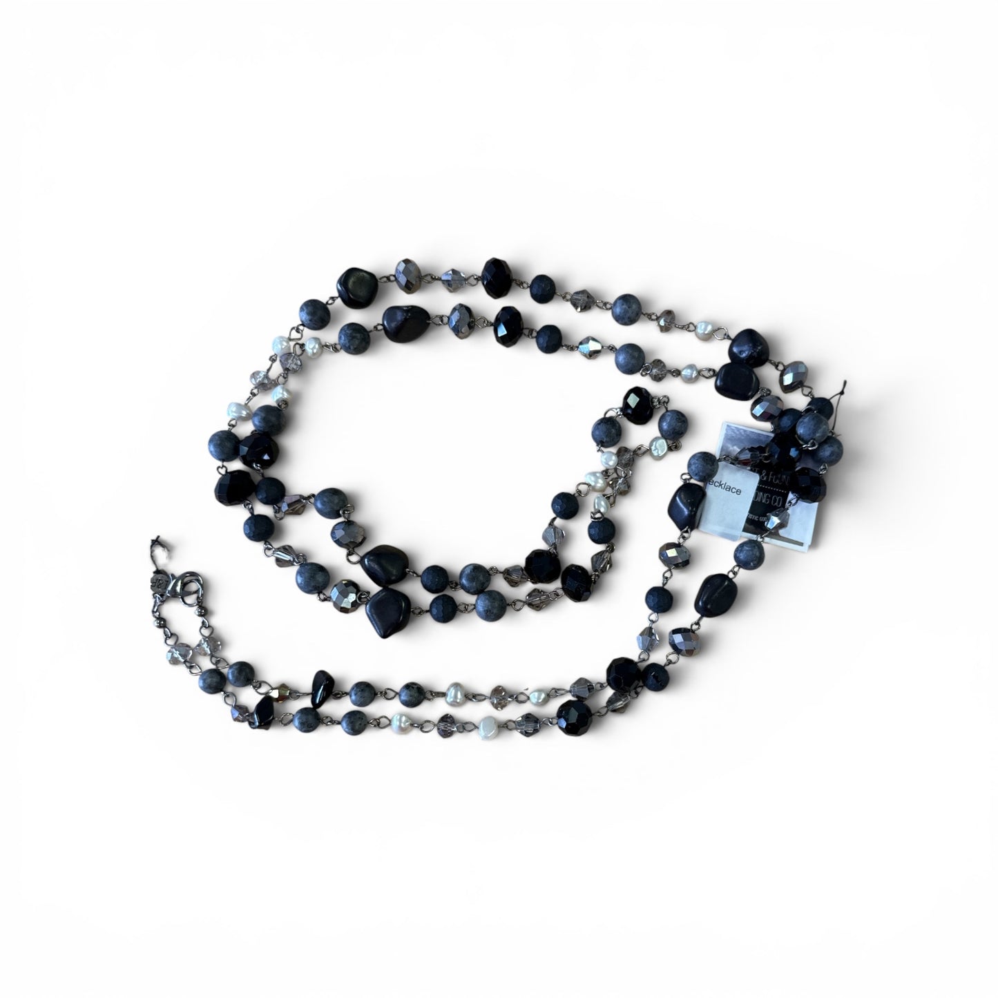 L&F long Black & Silver bead necklace
