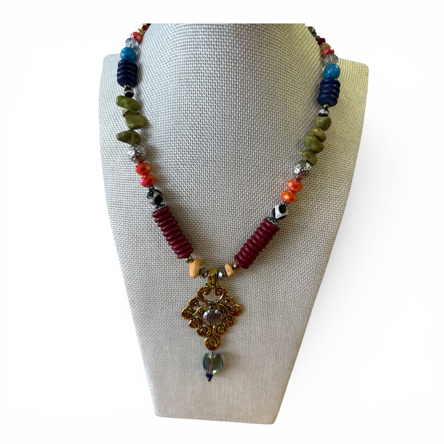 L&F multi color golden charm necklace