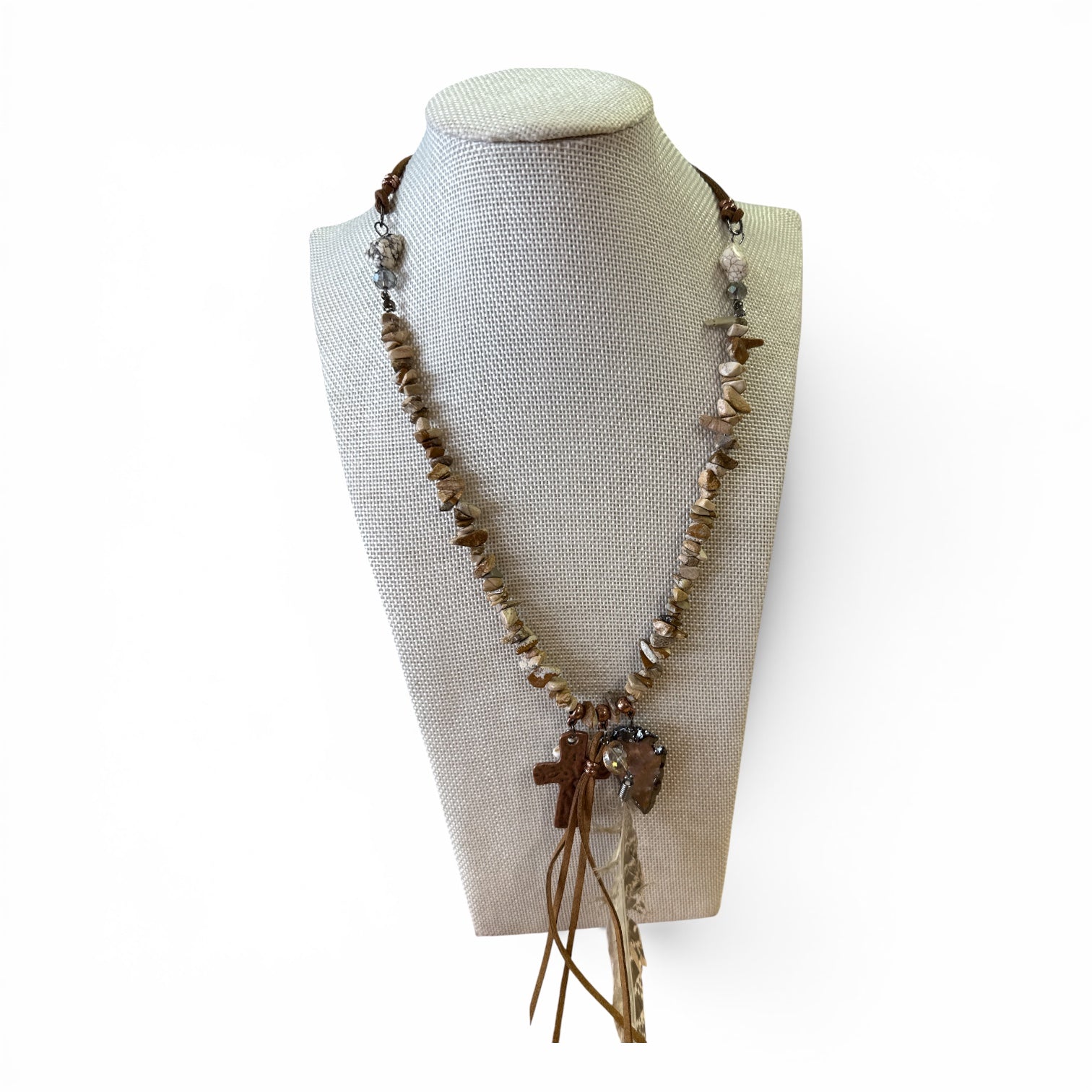 L&F indian stone feather necklace