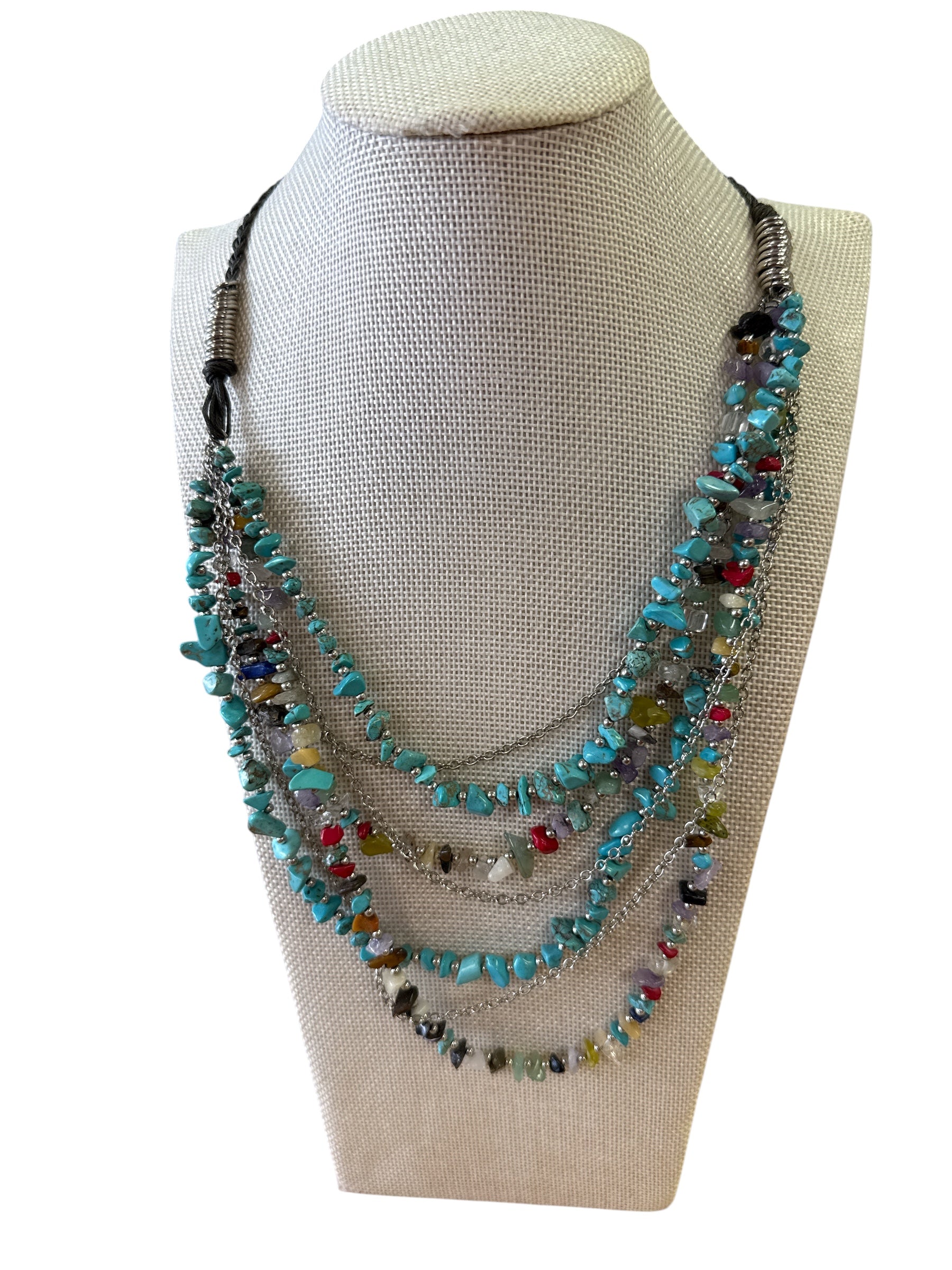 Braided roped multi indian stone necklace