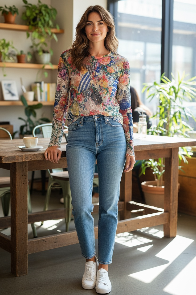 Origami Bold floral Lace Sheer top