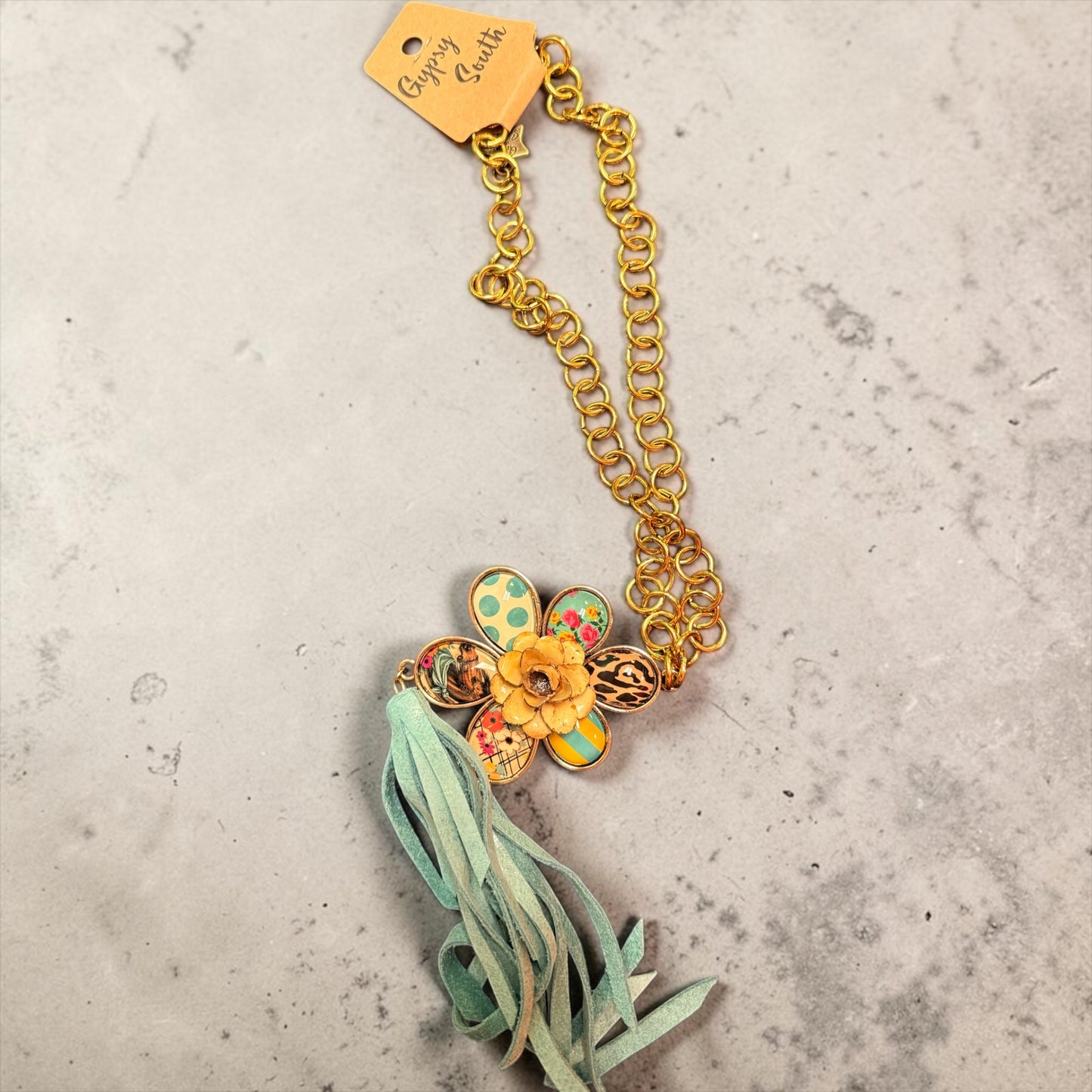 Gypsy South Gold Turq Flower necklace
