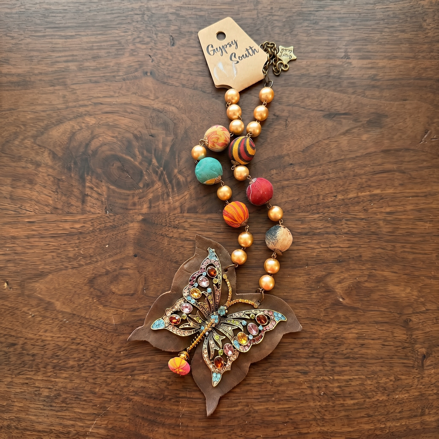 Gypsy South multi Color Leather Butterfly Necklace
