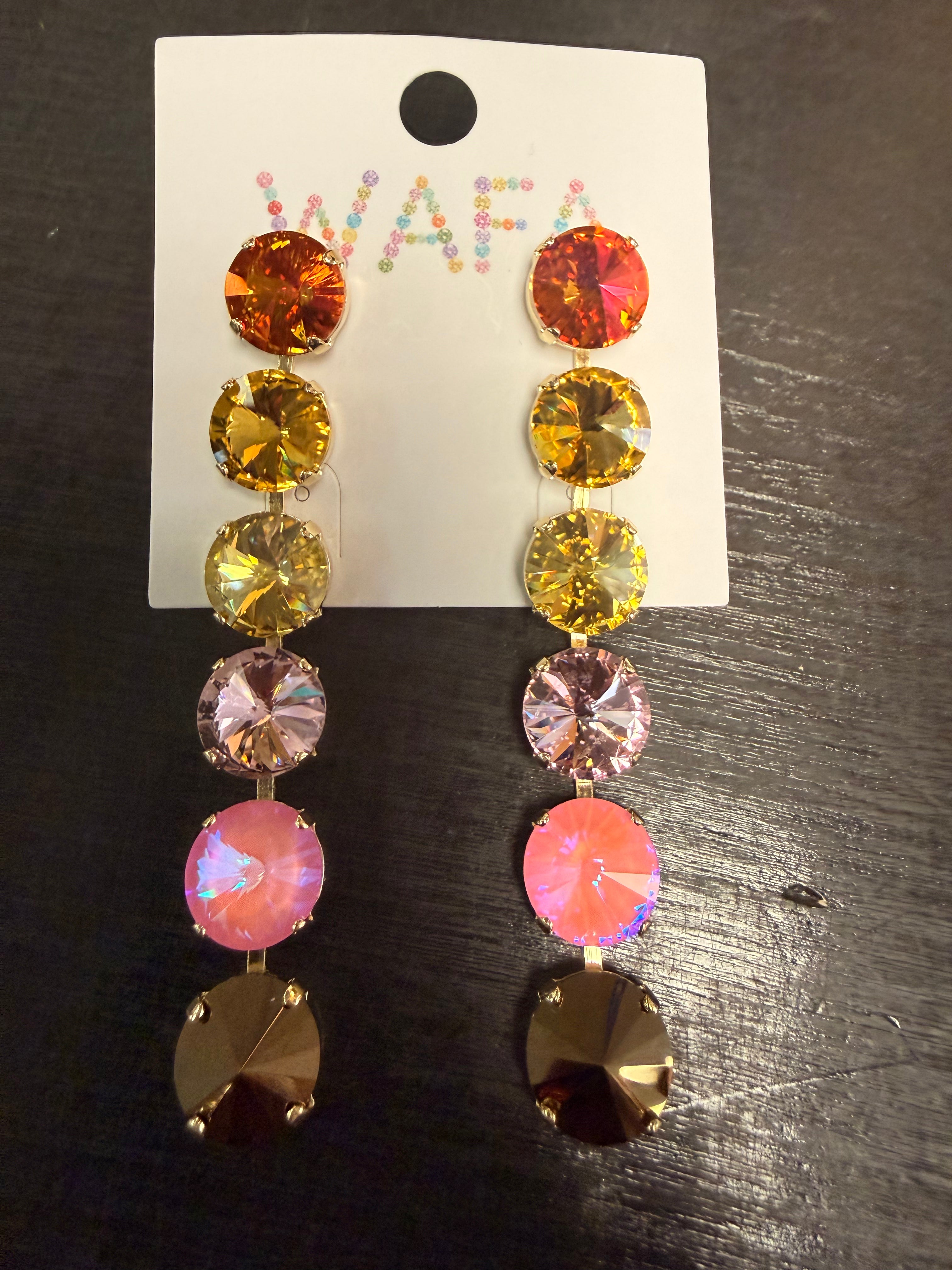 Multi Amber 6-Crystal Drop Earrings