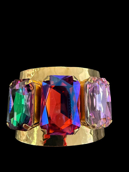 Hammered Australian Crystal Wide Cuff