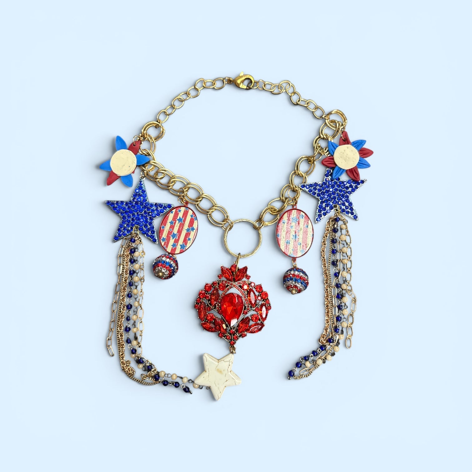 Gypsy South red white blue charm necklace
