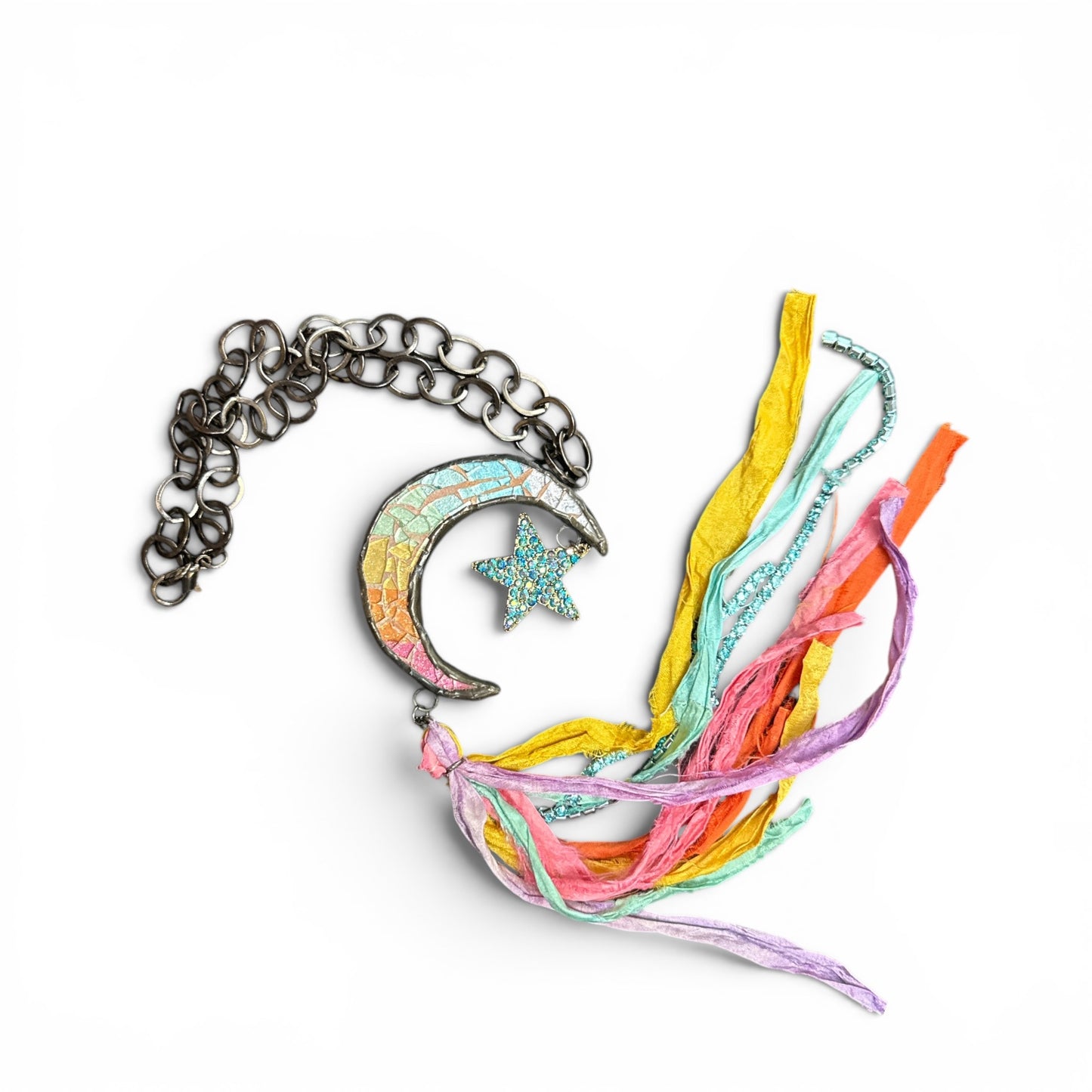 Gypsy South Half Moon Multi color Necklace with Fringe