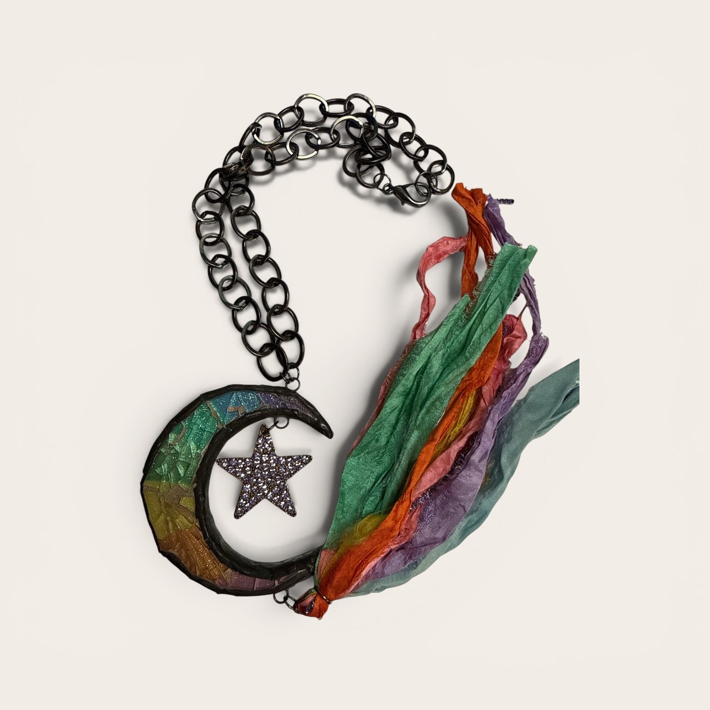 Gypsy South Half Moon Multi color Necklace with Fringe