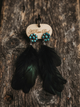 A Rare Bird Black Feather Earrings w/ Turquoise