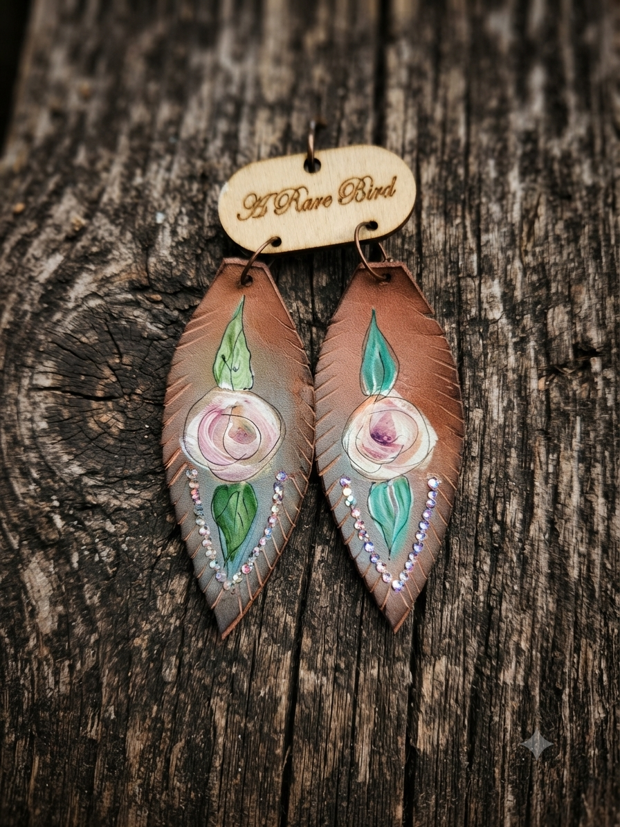 A Rare Bird Leather Feather Earings