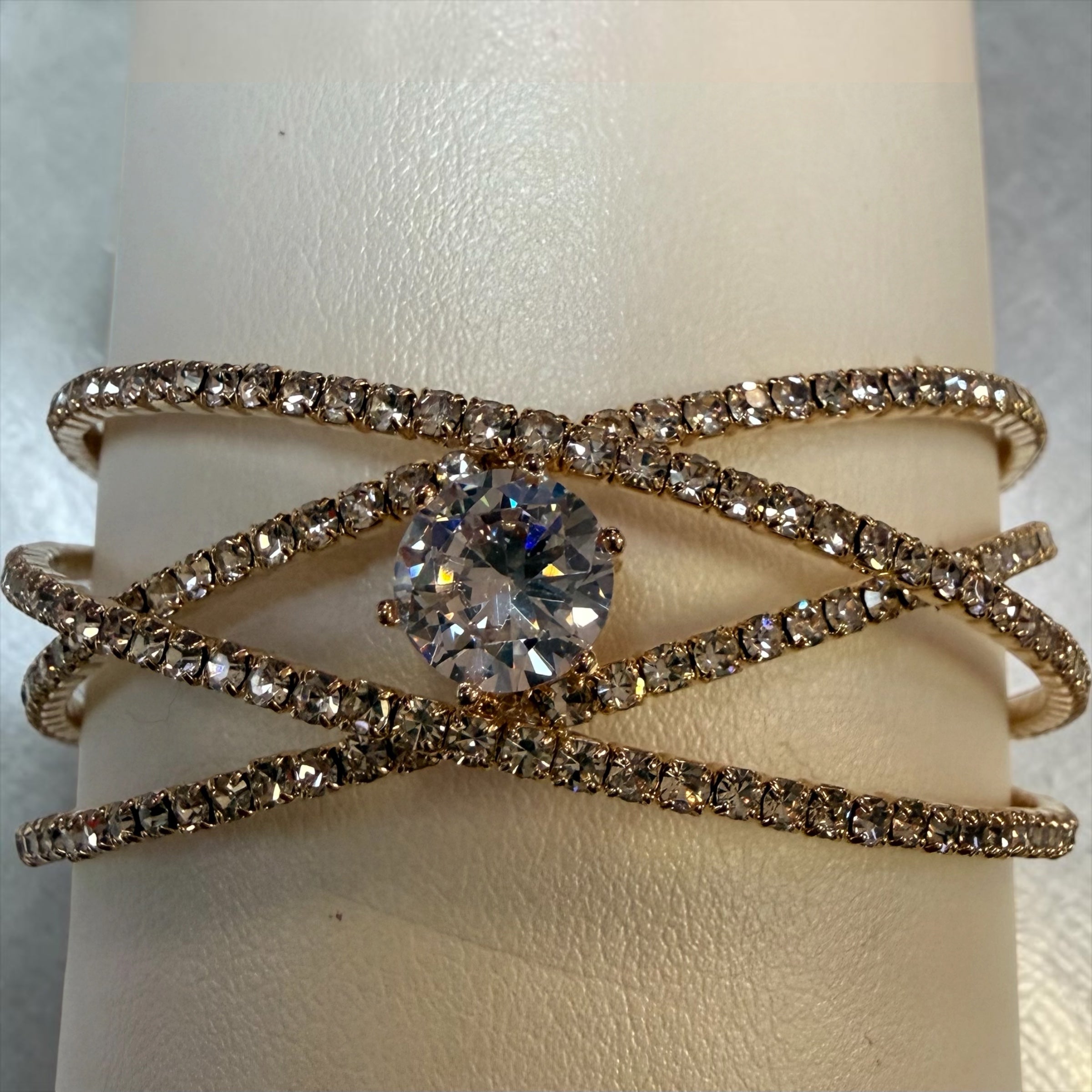 Alice Rose Gold Crystal Stretch Cuff Bracelet