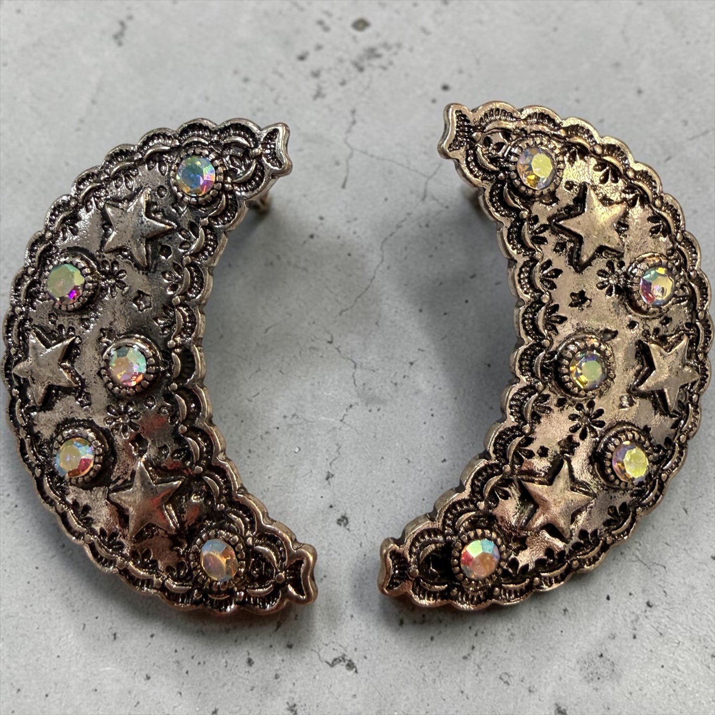 Alice Silver Half Moon Star Crystal Earrings