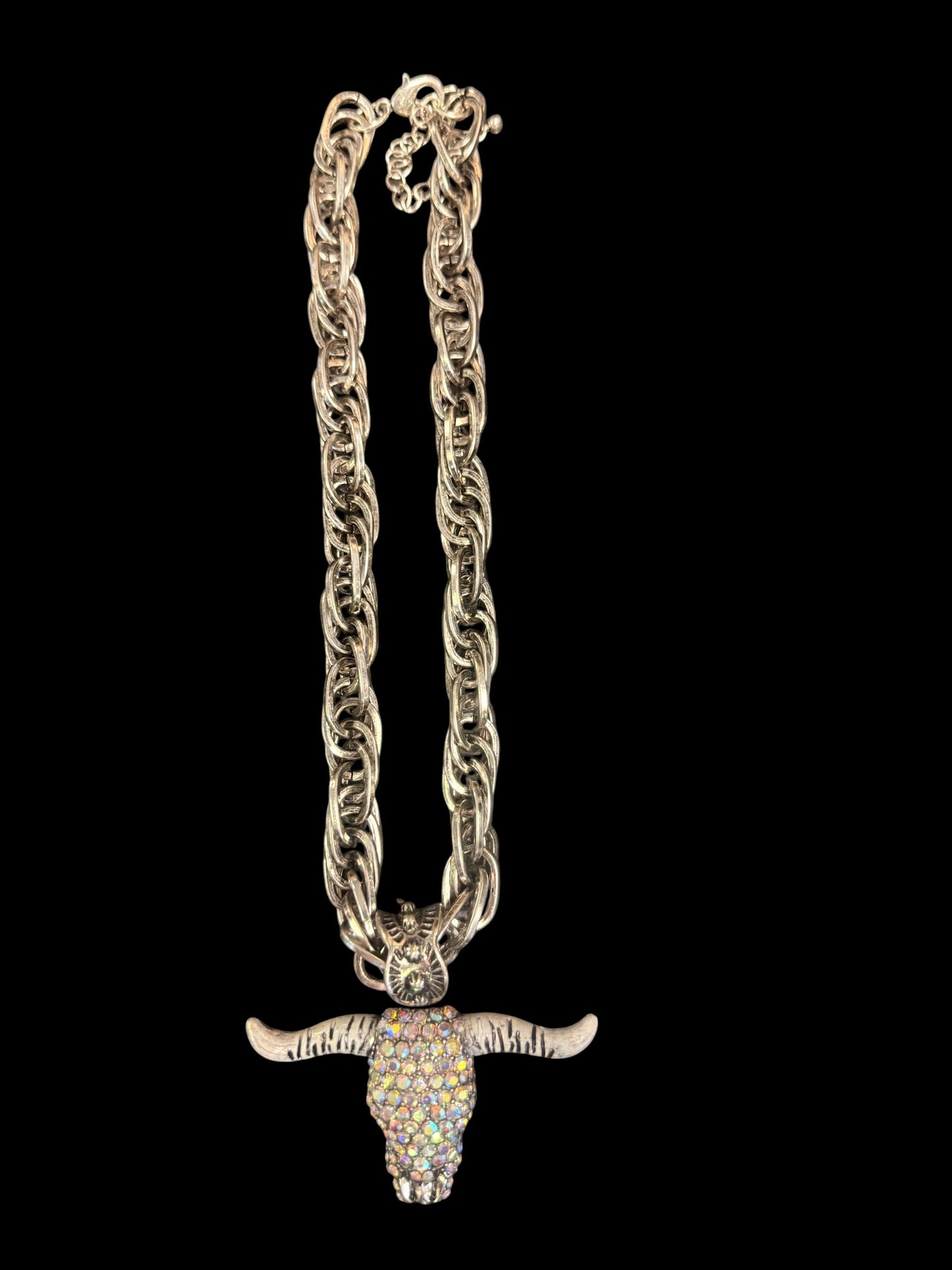 Alice Rhinestone Longhorn Skull Necklace
