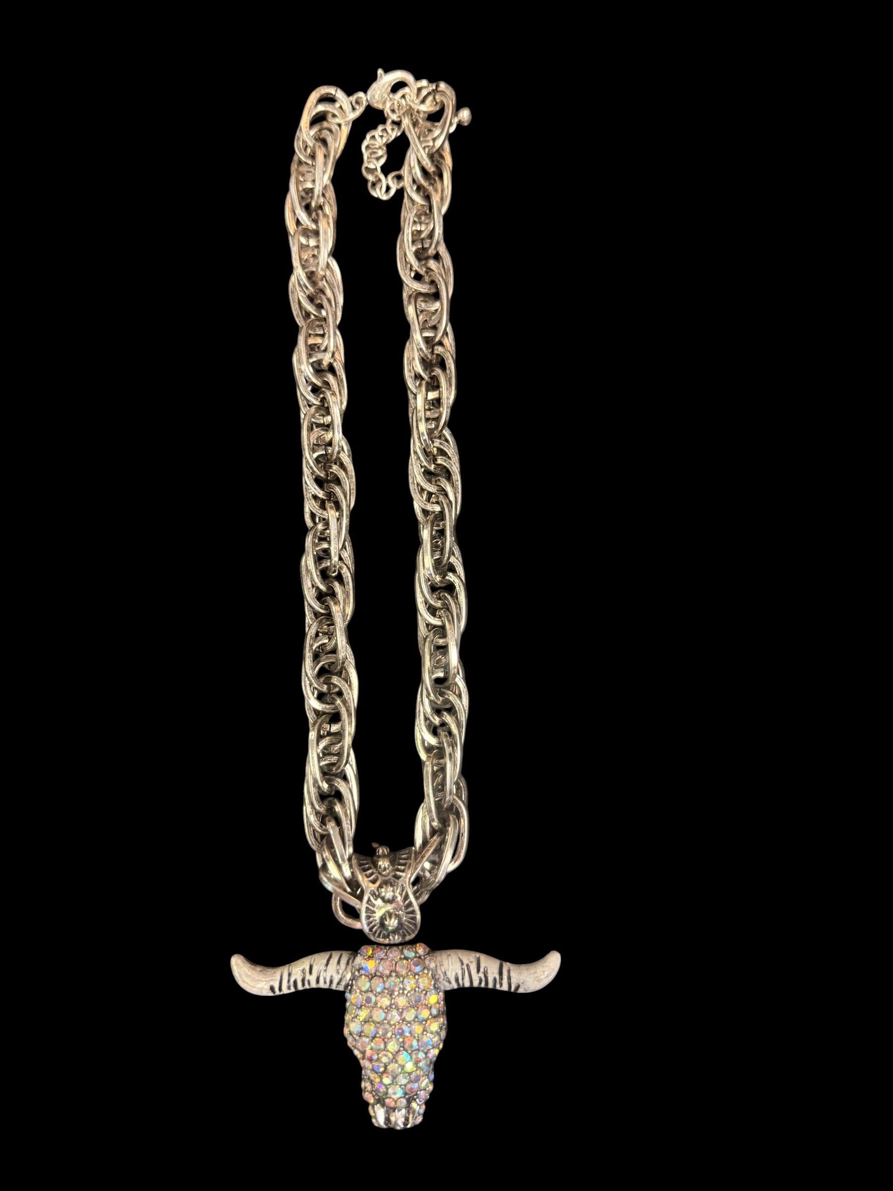 Alice Rhinestone Longhorn Skull Necklace