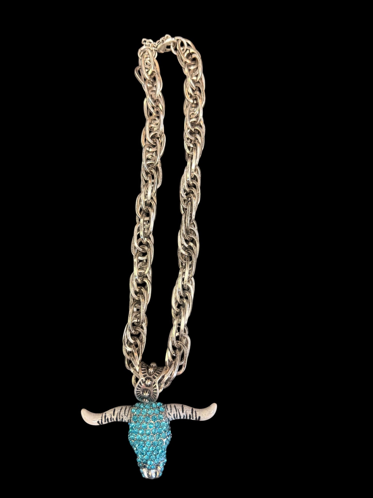 Alice Rhinestone Longhorn Skull Necklace
