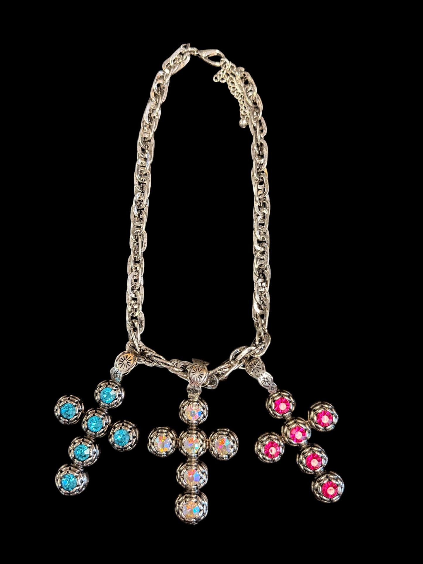 Alice Triple Cross Stone Chunky Necklace
