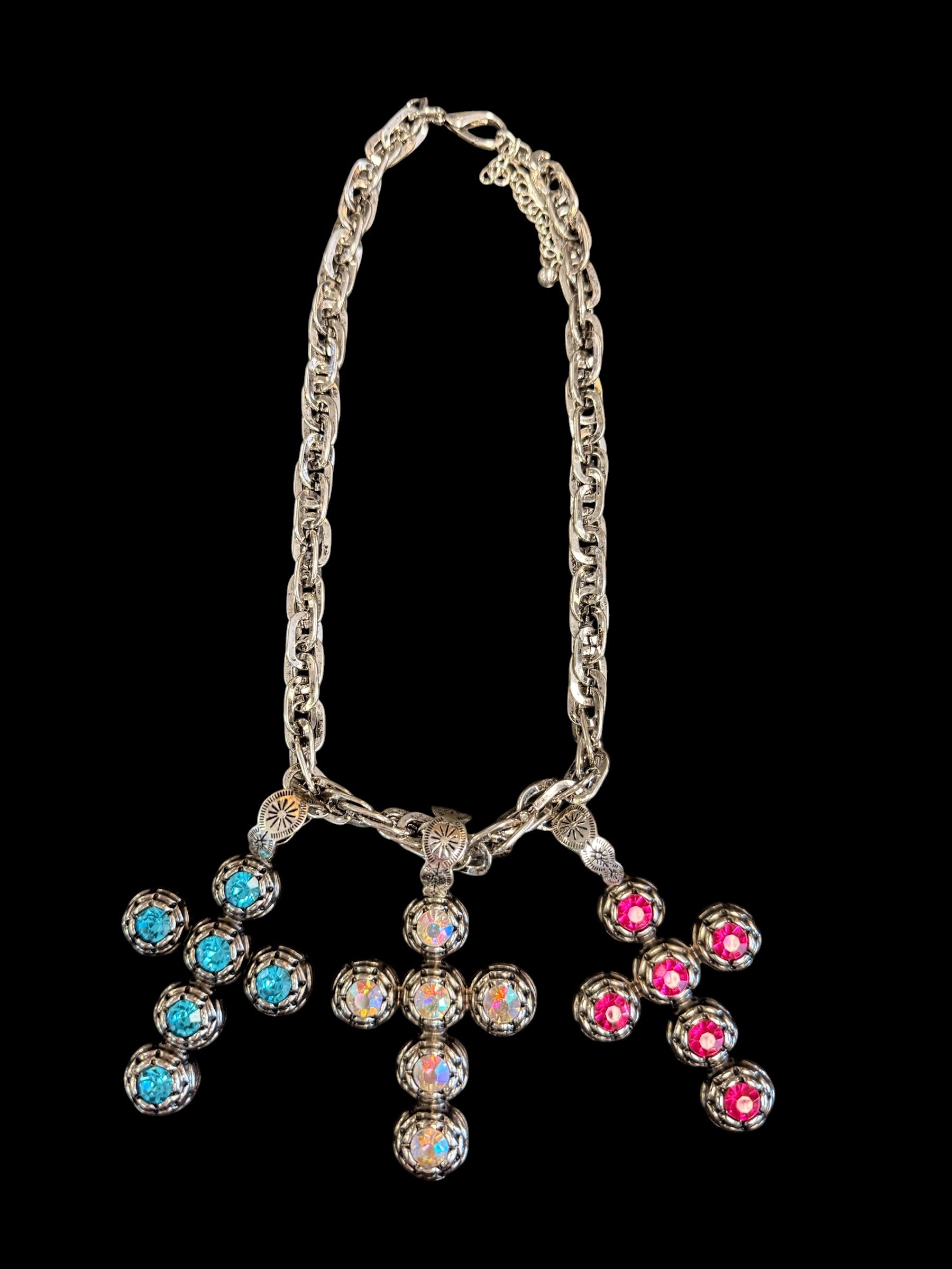 Alice Triple Cross Stone Chunky Necklace