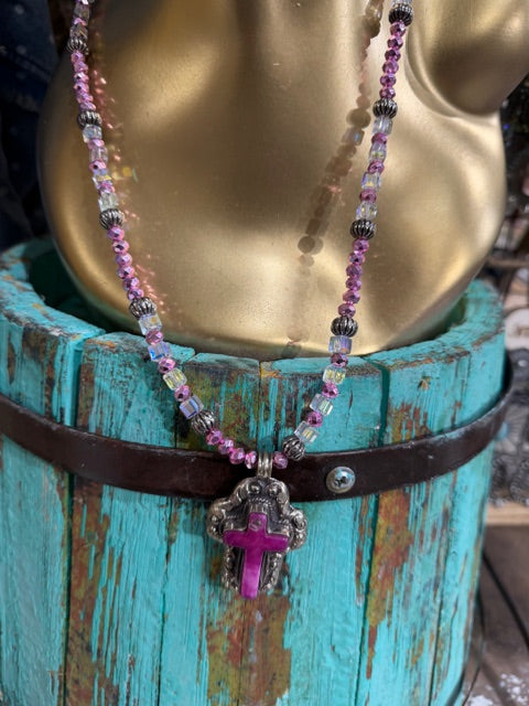 A Rare Bird Amethyst Crystal Cross Necklace