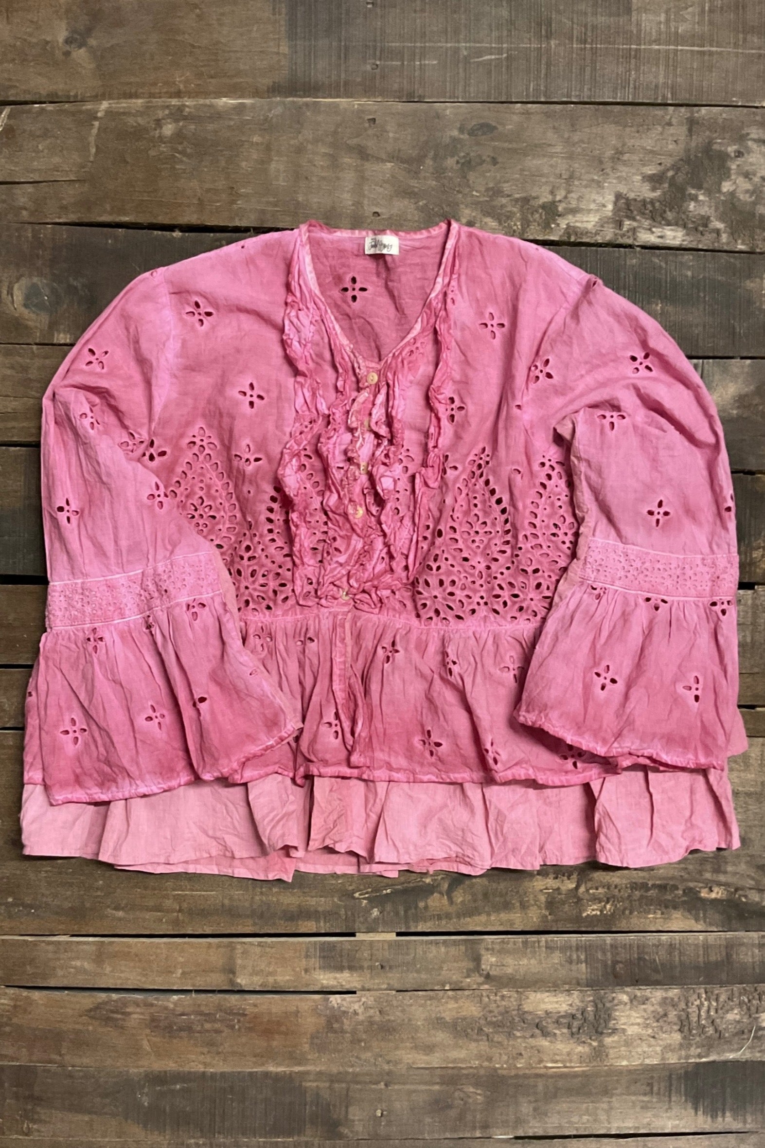 House of Jaded Gypsy Heirloom Eyelet Top Petal Pink - Front